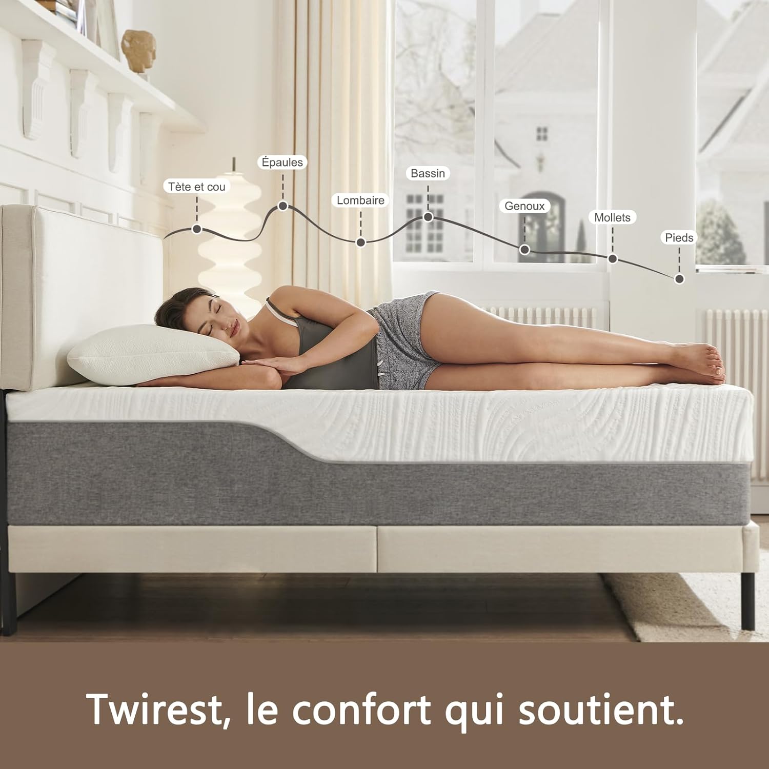 Matelas - 140x190cm - 22cm, soutien équilibré, housse lavable