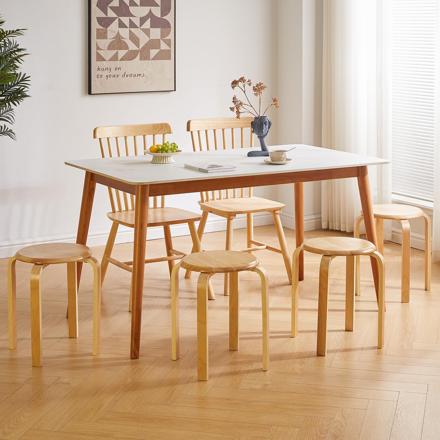 IBUYKE - Chaises salle à manger empilables bois massif, assise lisse, 4 pièces - RF-752-4