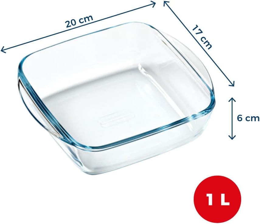 Pyrex - Prepware plat carré - 20x17 cm - verre 1L, cuisson au four