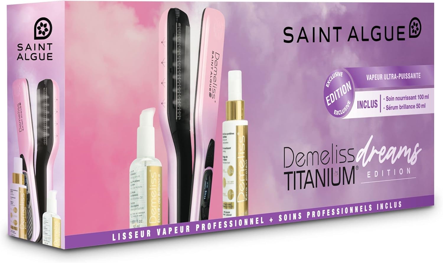 Demeliss - Coffret Lisseur Vapeur Dreams Edition - Lissage haute performance, soins inclus, pour tous cheveux