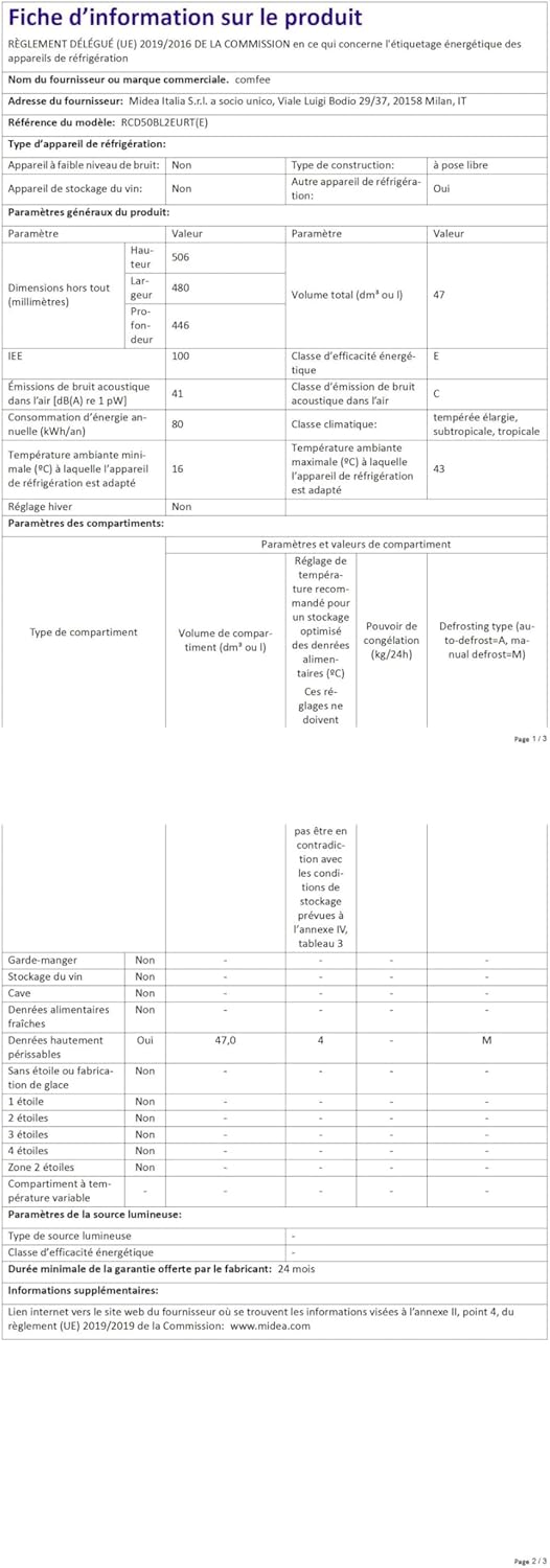 Comfee' - mini réfrigérateur rétro 47L, faible bruit, compartiment glacé - RCD50BL2EURT(E)