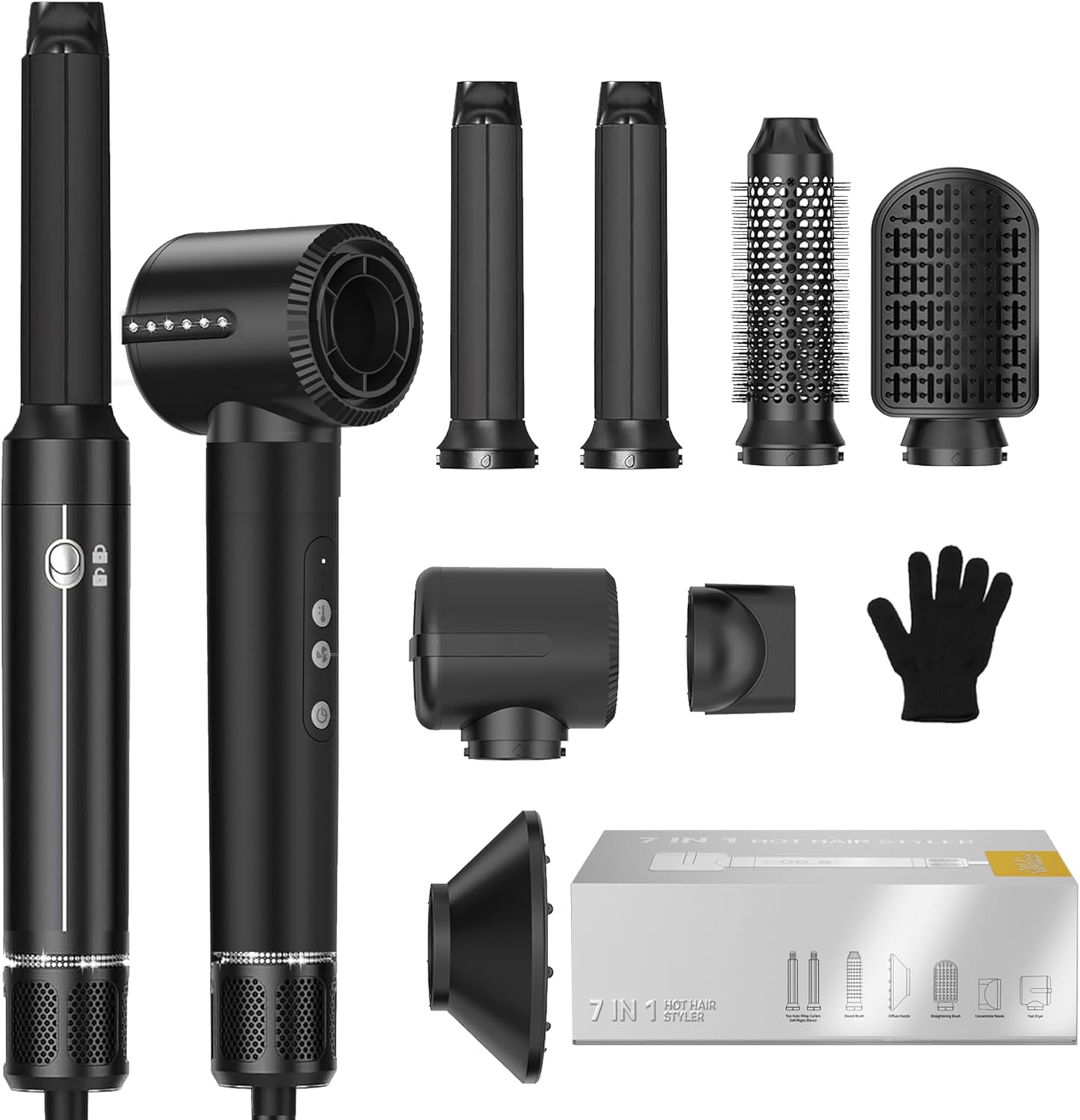 UKLISS - Sèche-cheveux 7 en 1 Pro - 1400W - brushing, boucleur, lisseur, diffuseur