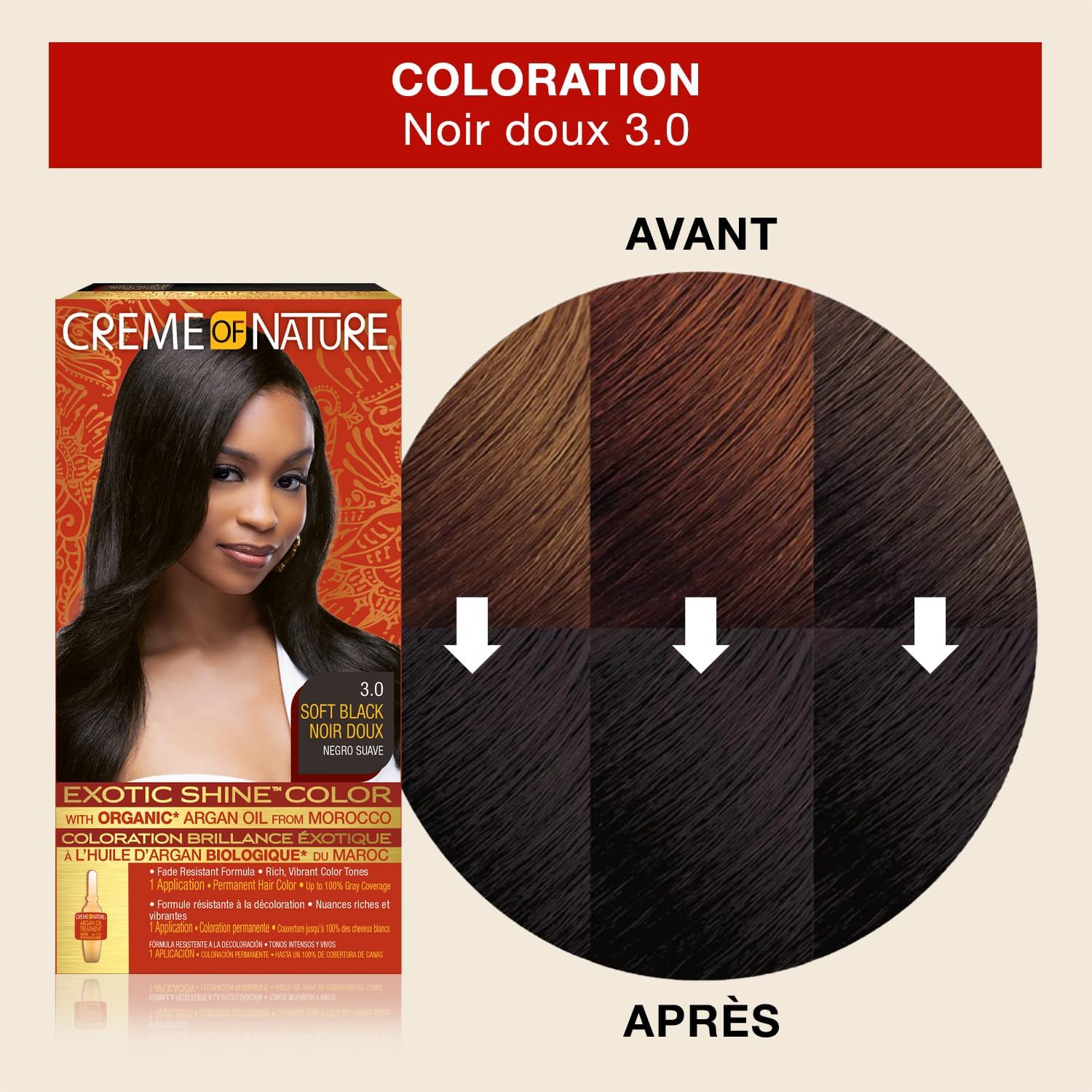 Creme of Nature - Argan Oil coloration permanente - couvre 100% cheveux blancs - 3.0 Noir doux