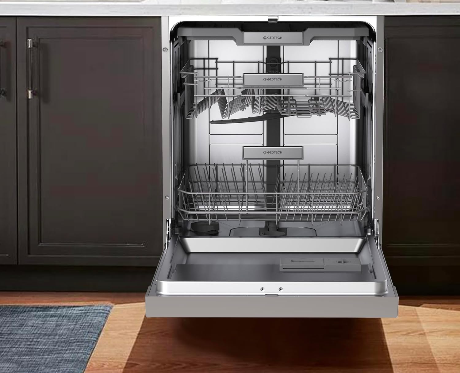 GEDTECH - Lave-vaisselle silver, 44 dB, 15 couverts, tiroir à couverts, GLV1544SL