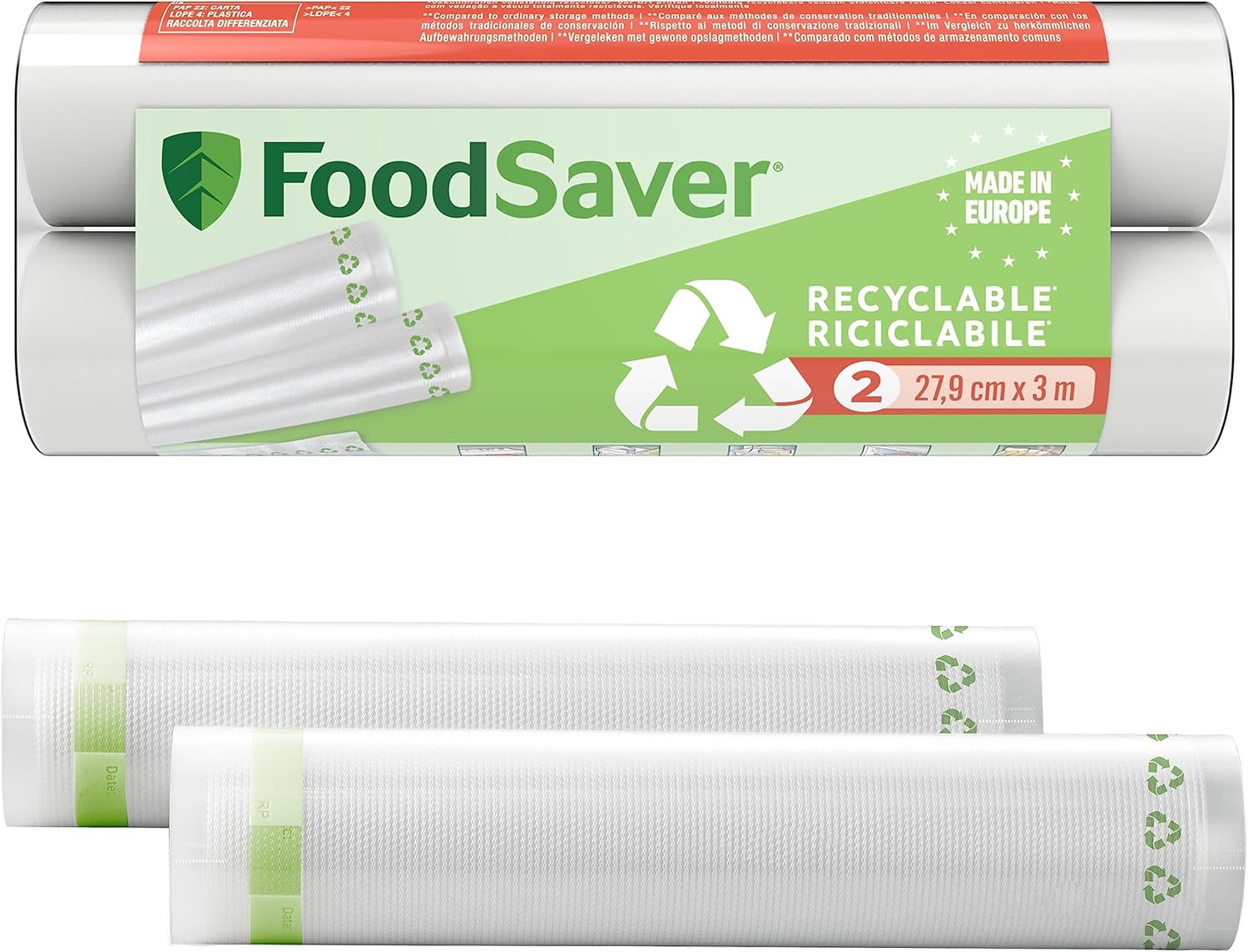 FoodSaver - rouleaux d’emballage - 28cm x 3m - sacs recyclables, réutilisables, sans BPA