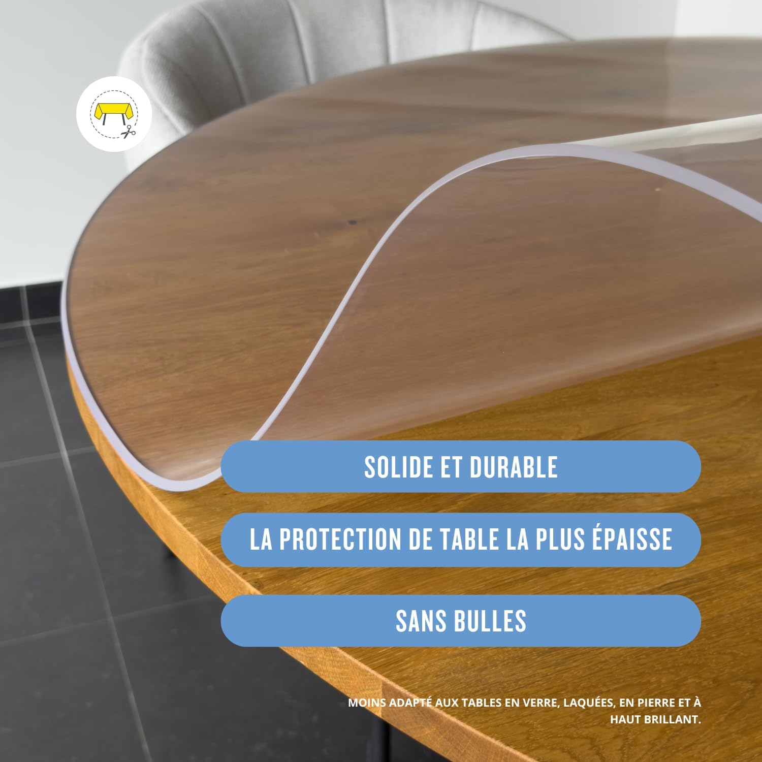 Nappe transparente ronde 120 cm - épaisseur 3mm - protection anti-tache
