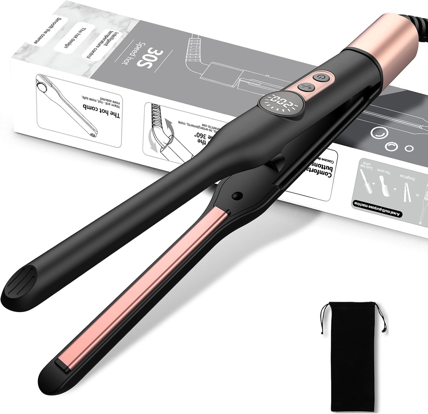 Mini fer à lisser - ionique 2en1, compact, voyage, cheveux courts