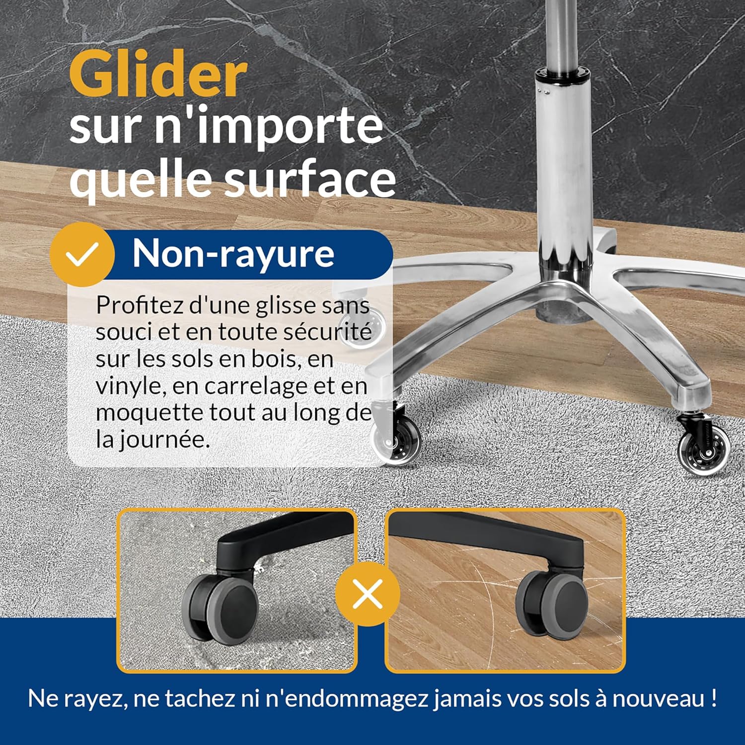 COSYLAND - Roulettes chaise bureau série 5pcs - 11x22mm - silencieuses pivotantes 360°