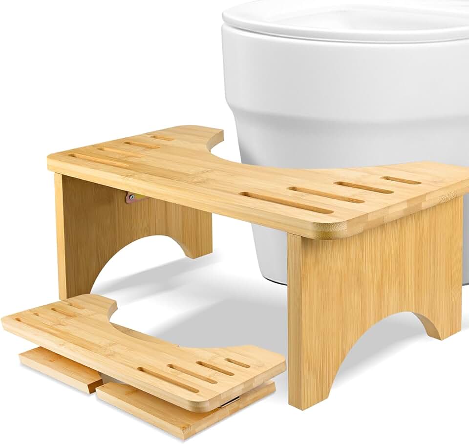 Tabouret de toilette bambou - pliable, ergonomique, portable - confort intestinal