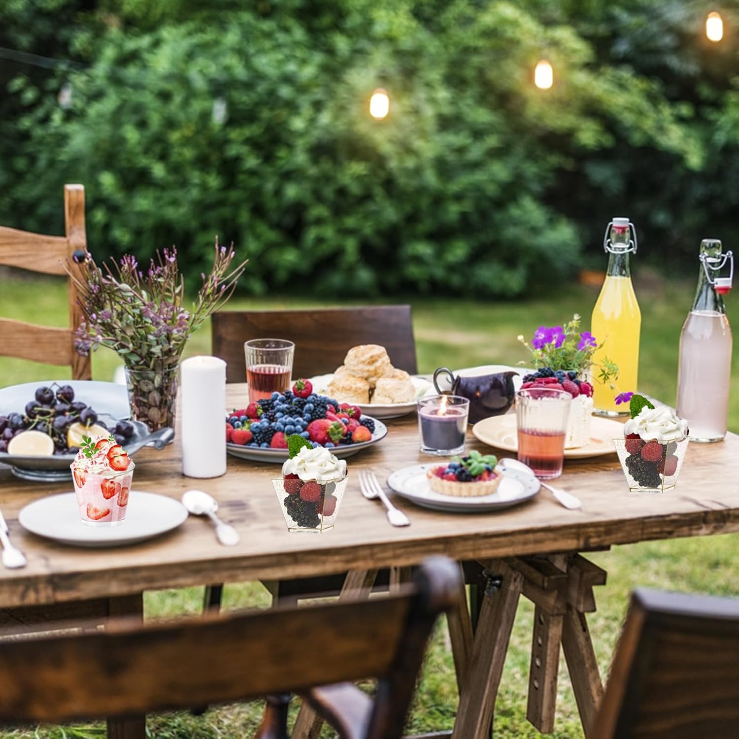 Tasses à dessert - 50pcs, 60ml, réutilisables, avec cuillères, plastique, or