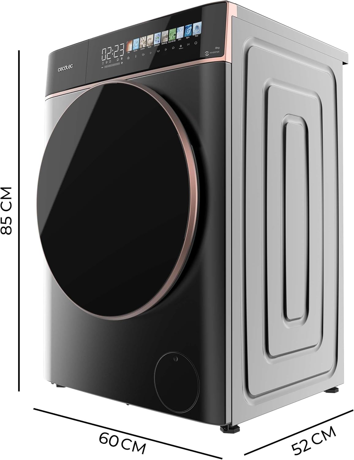 Cecotec - Bolero DressCode 8kg frontal, acier, 1400tr, 10,3