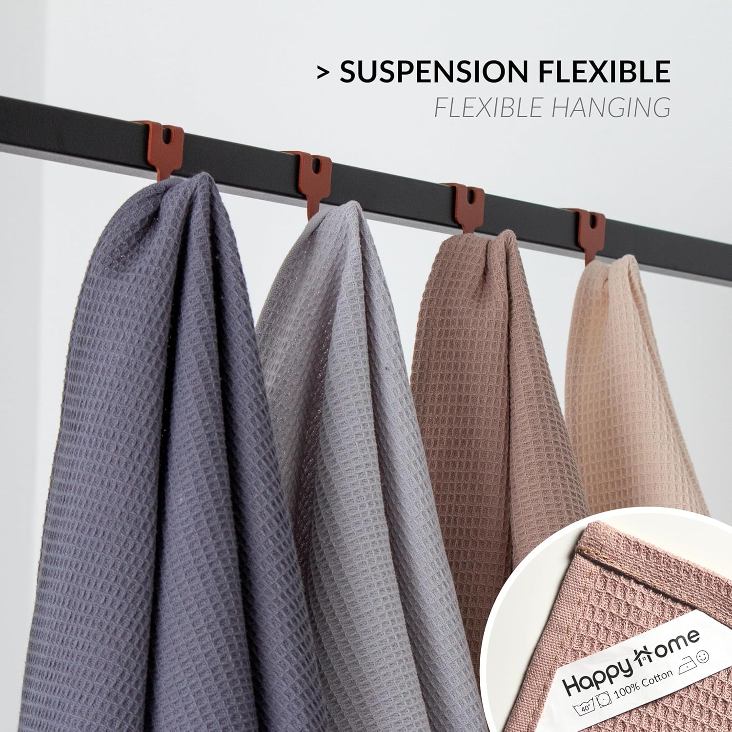 Happy Home - Torchons Cuisine Quatre Couleurs 45x65cm - 100% coton, ultra absorbant