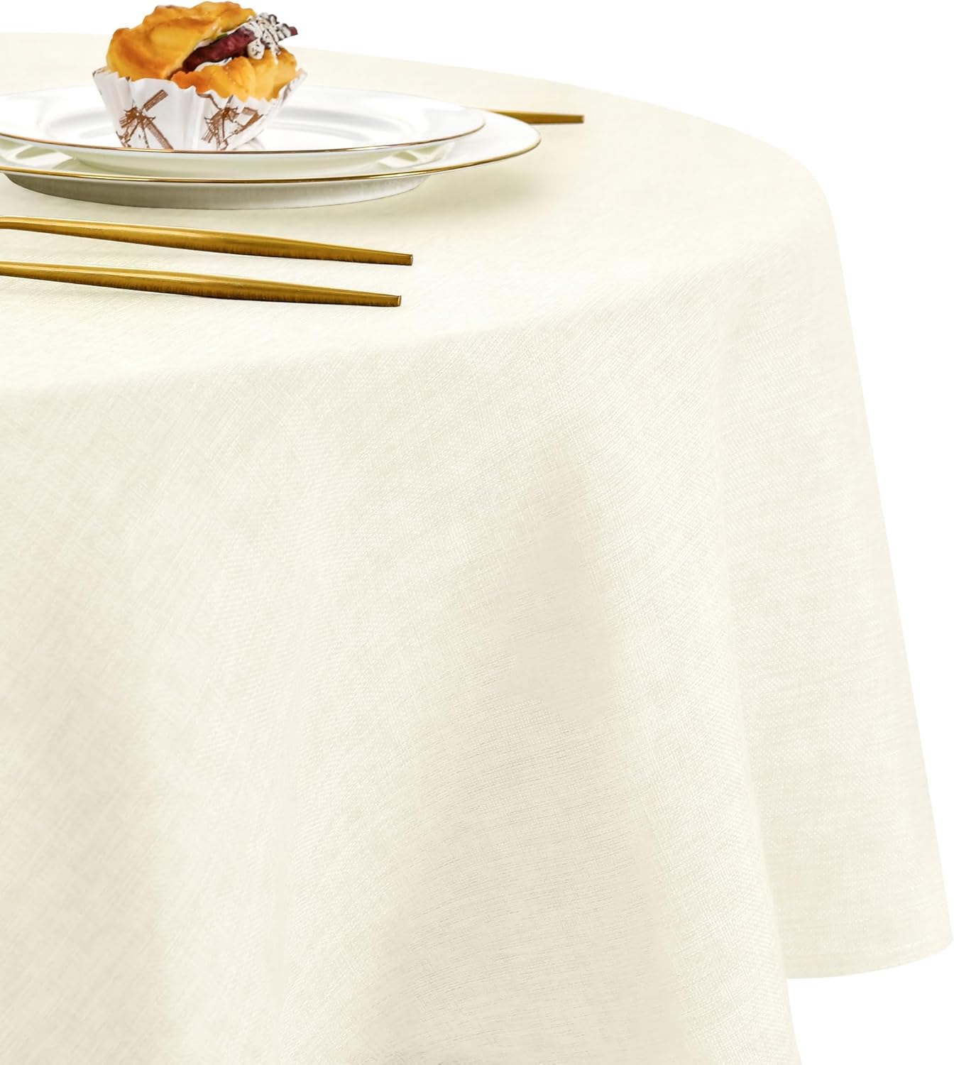 DWCN - nappe ronde effet lin - 140cm - lavable, imperméable, anti-tache