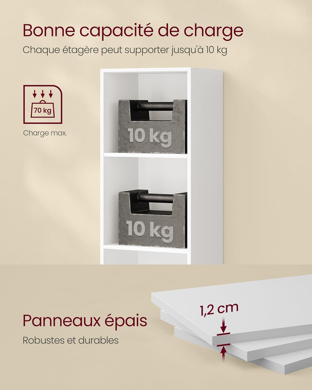 VASAGLE - bibliothèque 6 niveaux, 24x30,2x160,7 cm, blanc, LBC411W01