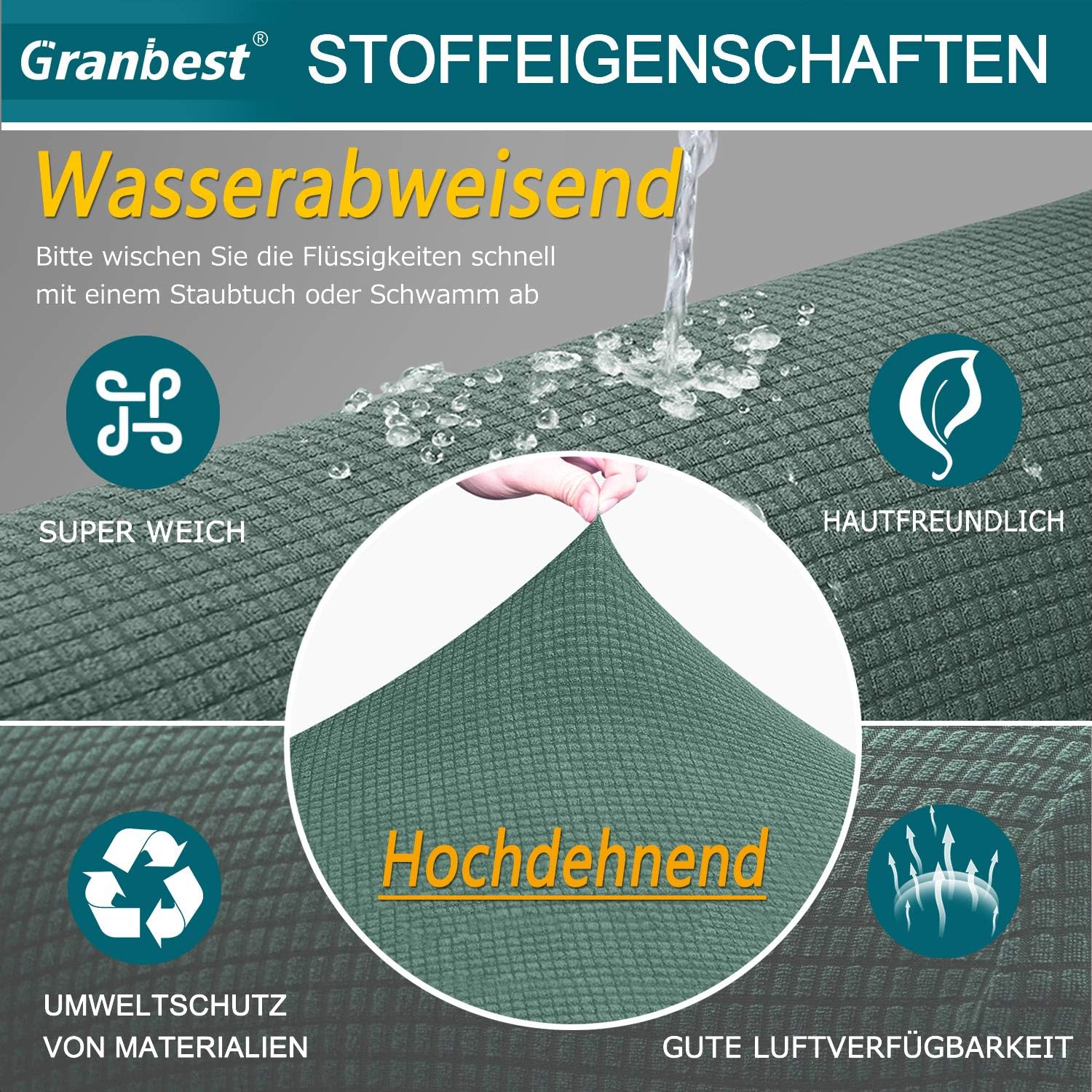 Granbest - Housse de Canapé Imperméable - 2 places - Élastique, durable, universel, vert matcha