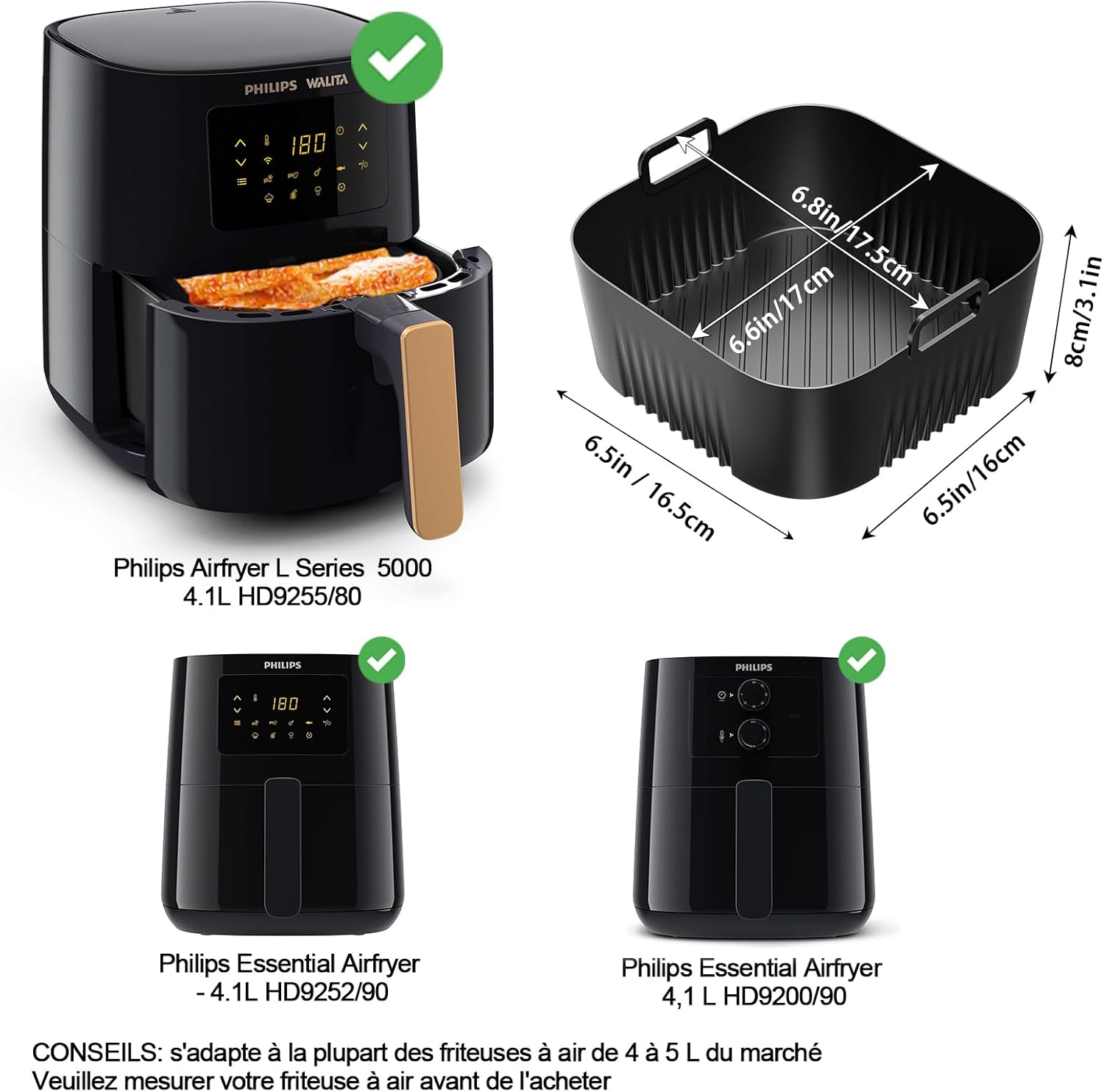 Moule Air Fryer silicone - 17cm, compatible Philips 4.1L, HD9252/90