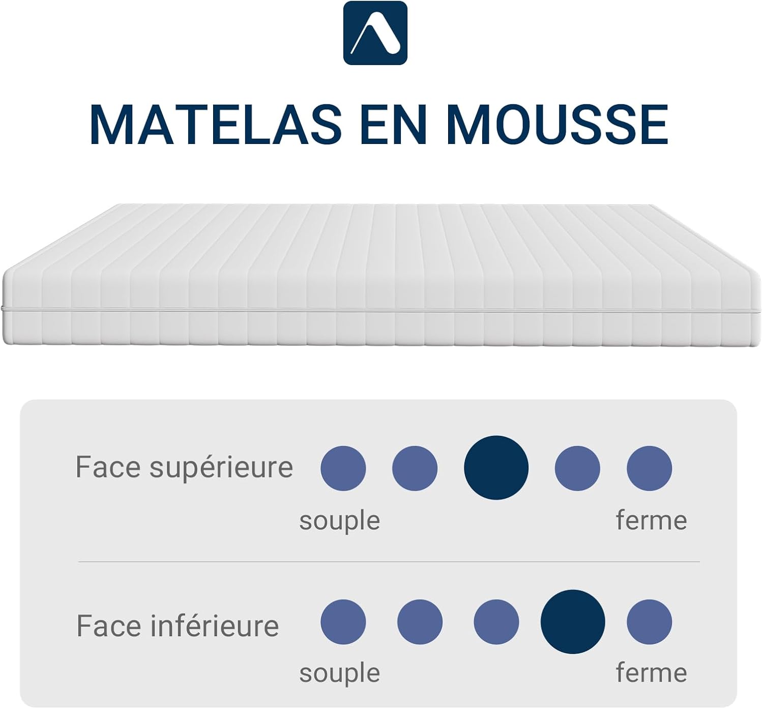 Avenco - Matelas Bamboo 7 zones - 140x190 cm - mousse, double face, H3/H4