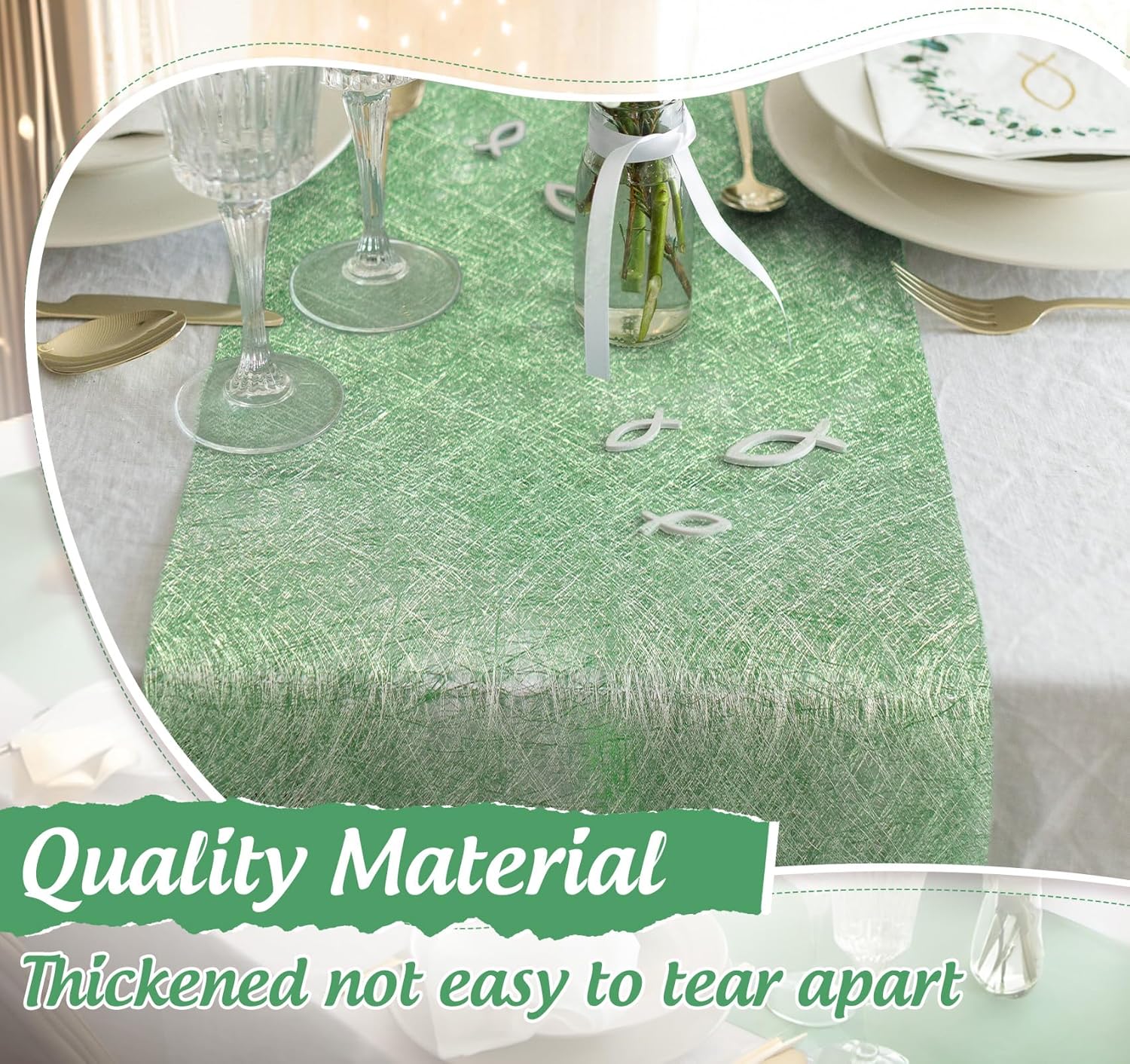Chemin de table - rouleau non tissé vert 30mx23cm, 150 strass, décorations événements
