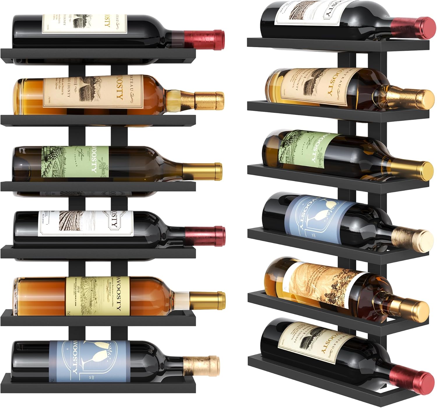 FAVOOSTY - Porte-bouteilles mural 6 niveaux métal, noir, salle à manger