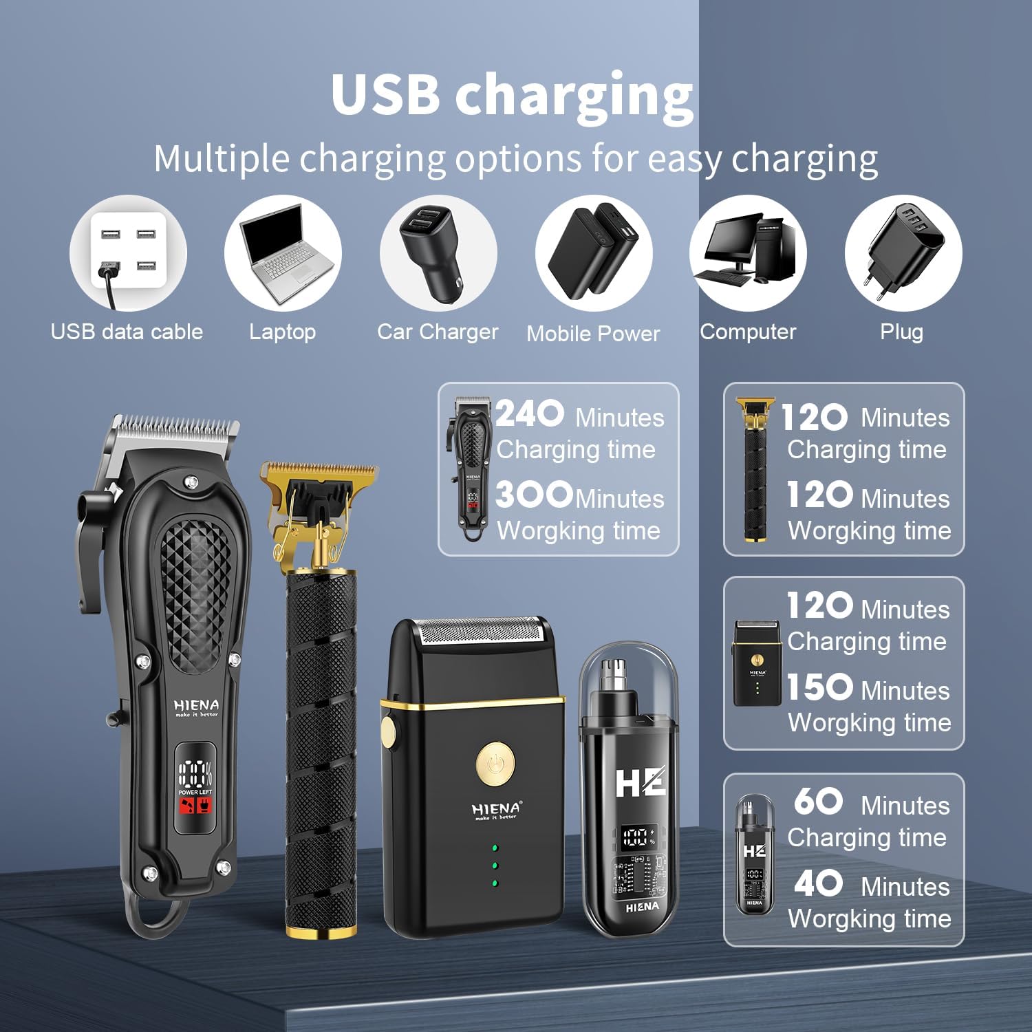 HIENA - PRO Tondeuse 4-en-1 - sans fil - multi-usage, kit complet