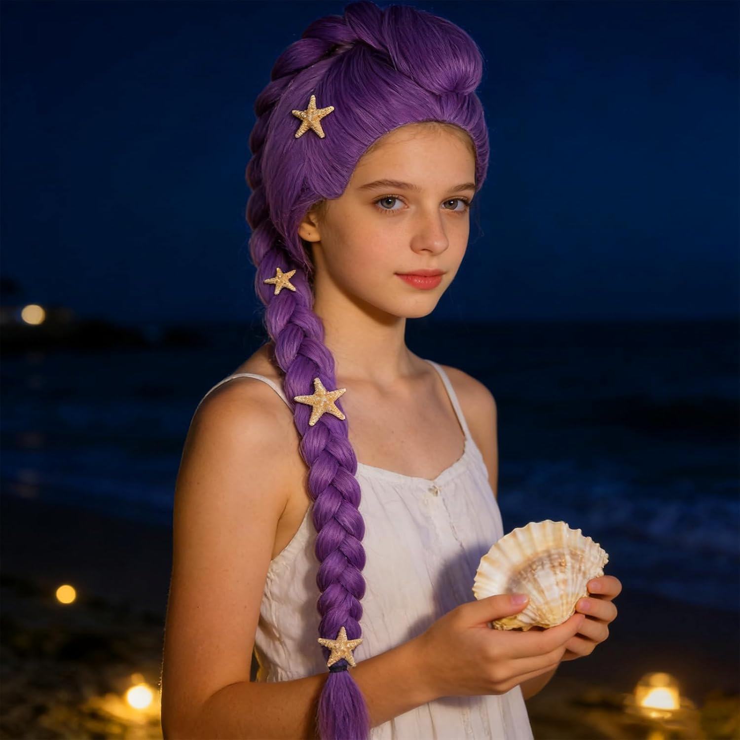 Perruque cosplay violette - longue tresse amovible - mixte adulte - idéale fête, Halloween, carnaval