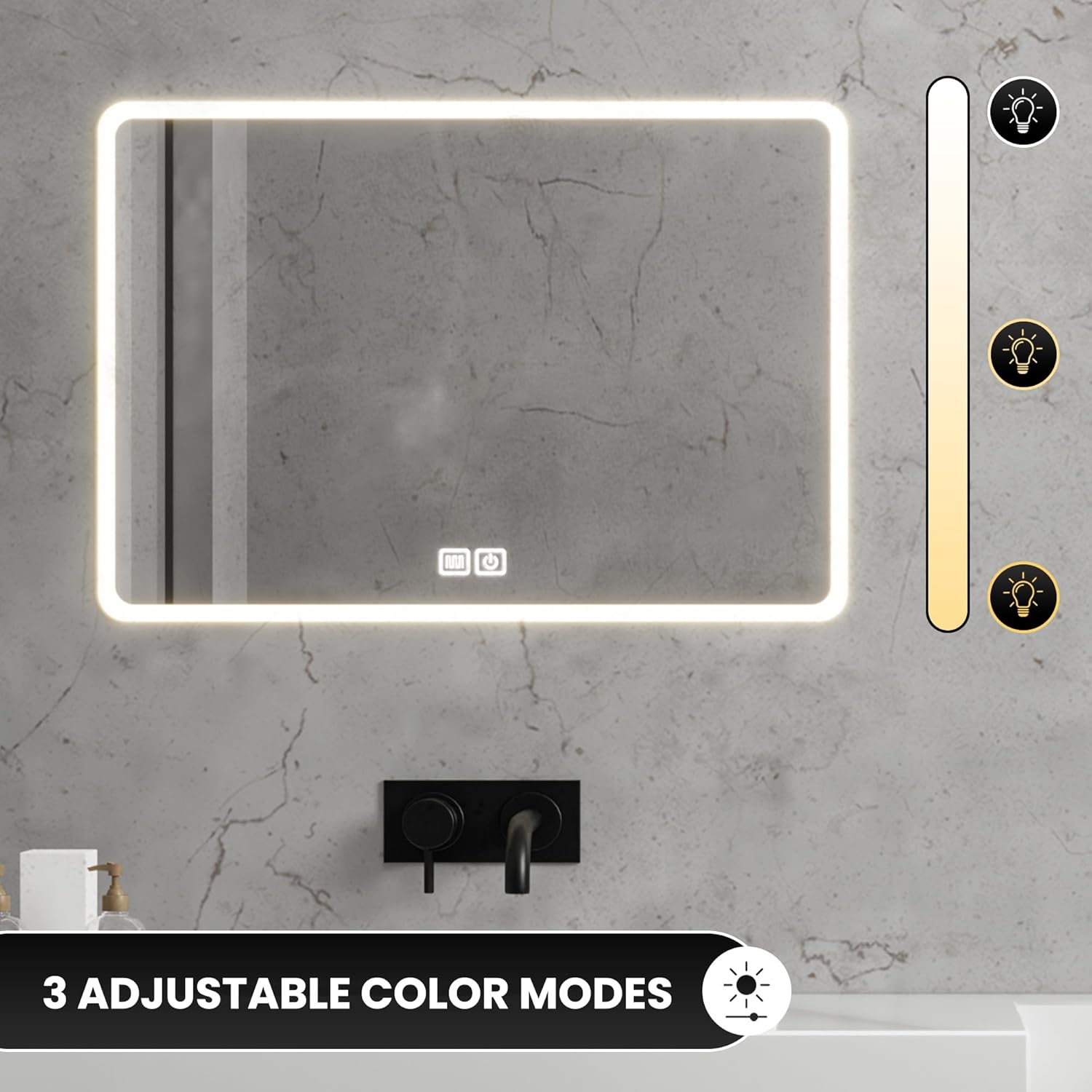 Bayt - miroir LED mural, 75x52cm, antibuée, 3 lumières, moderne