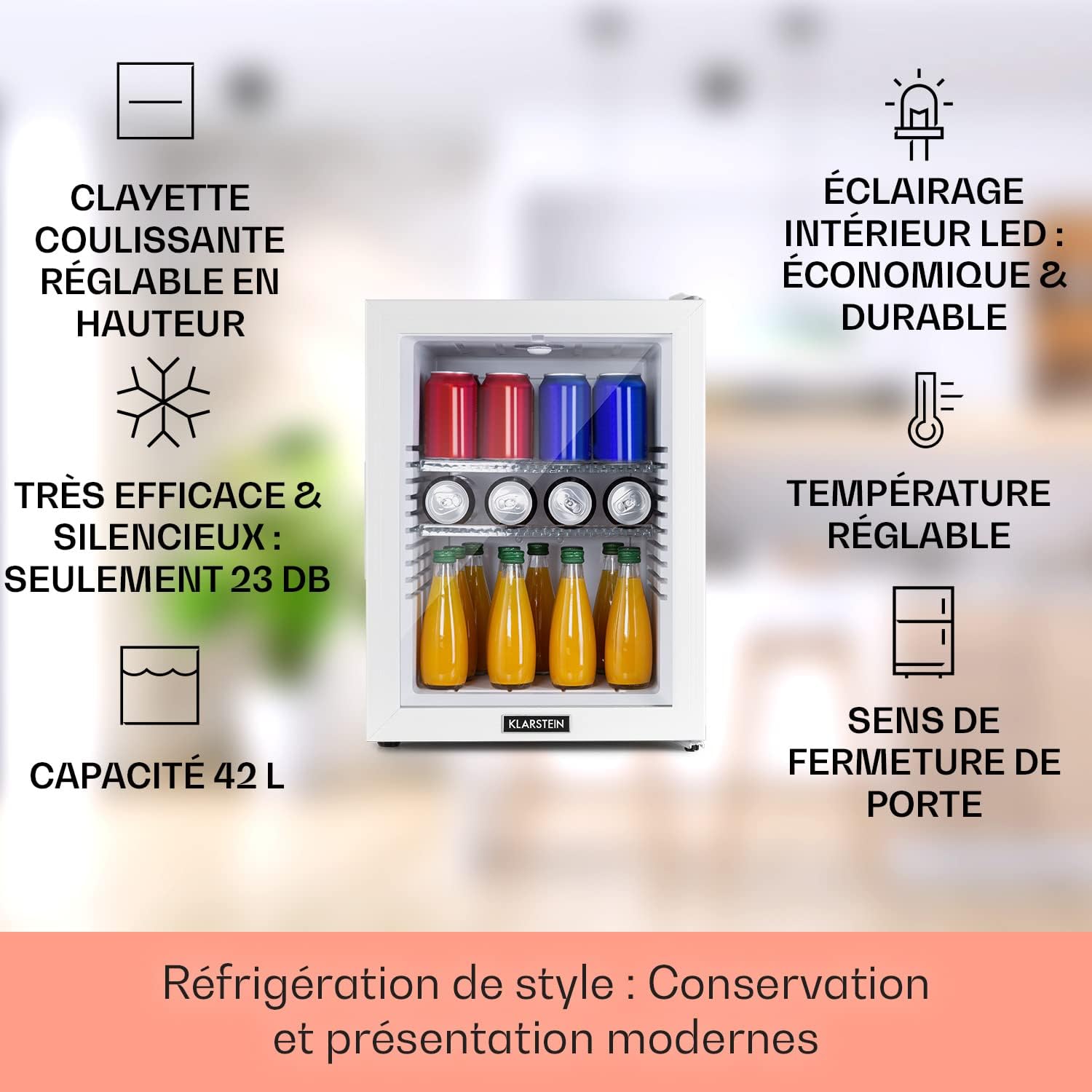 Klarstein - Mini Frigo 42L - étagères réglables, silencieux, 12-18°C