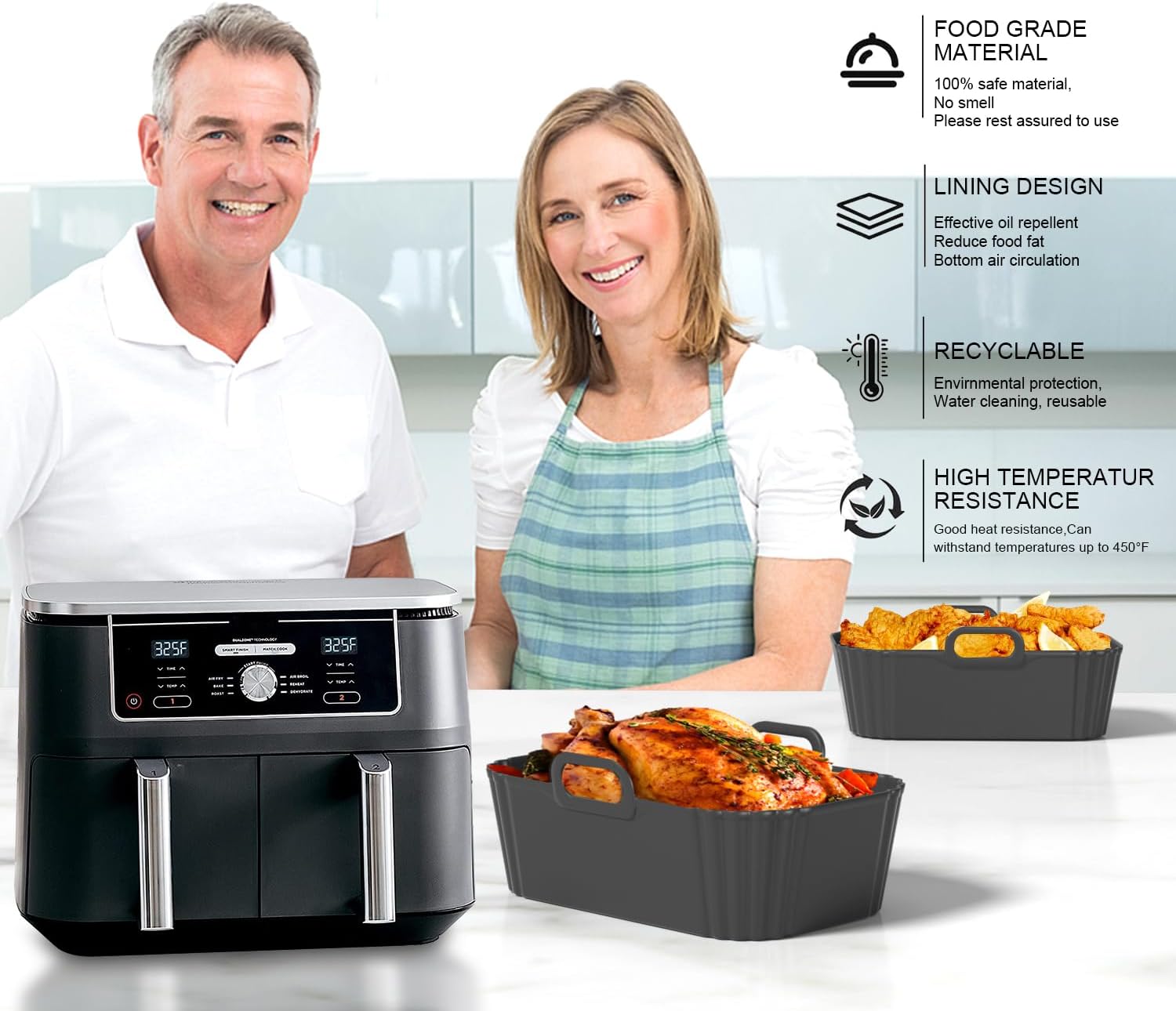 Moule silicone Airfryer - compatible 7,6L à 9,5L - réutilisable et antiadhésif - AF300EU AF400EU AF200EU