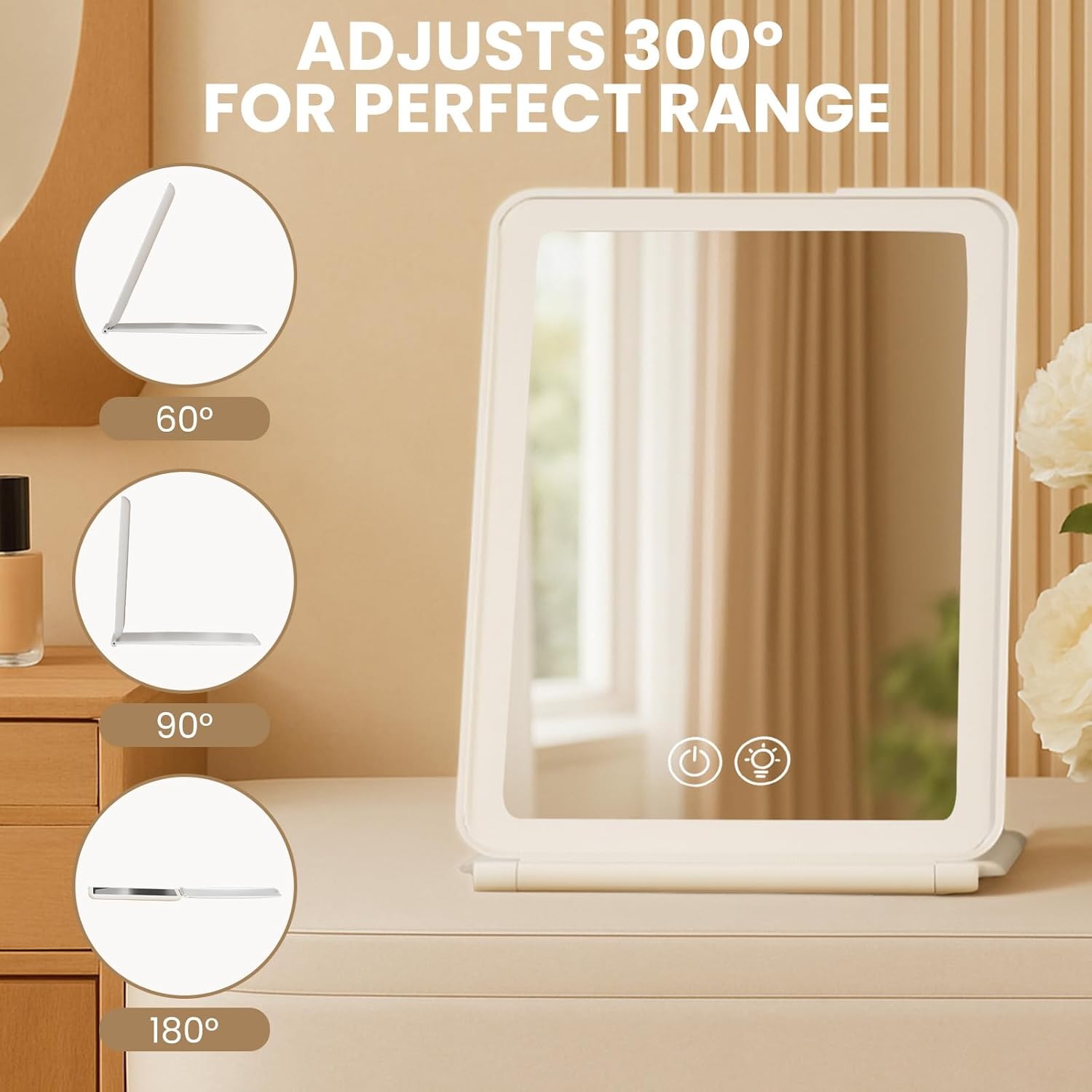 Miroir de maquillage LED - 72 LED, 1500mAh, 3 modes, pliable, portable