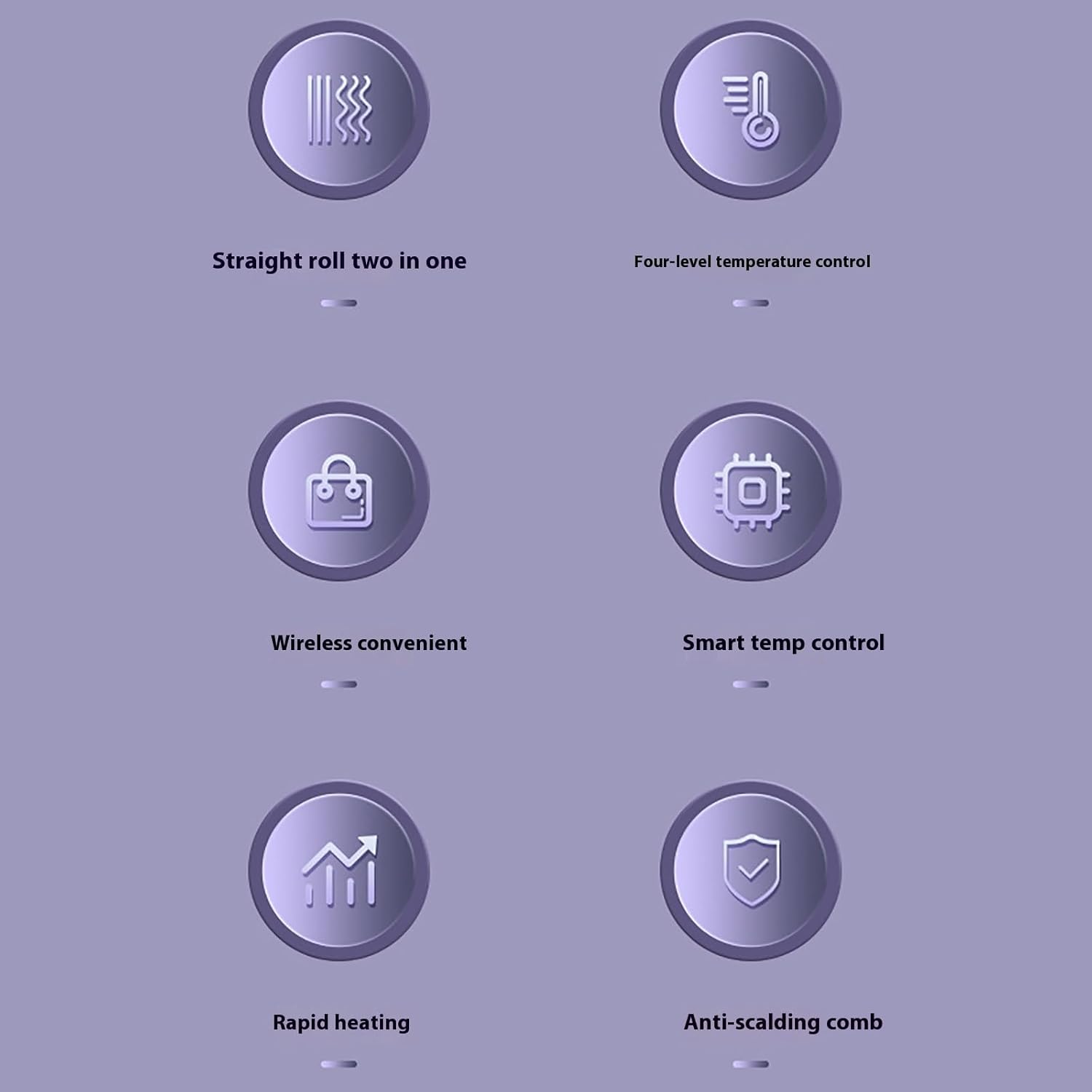 Brosse chauffante cheveux courts - 3 niveaux chauffe, écran LED, USB, compacte, violet