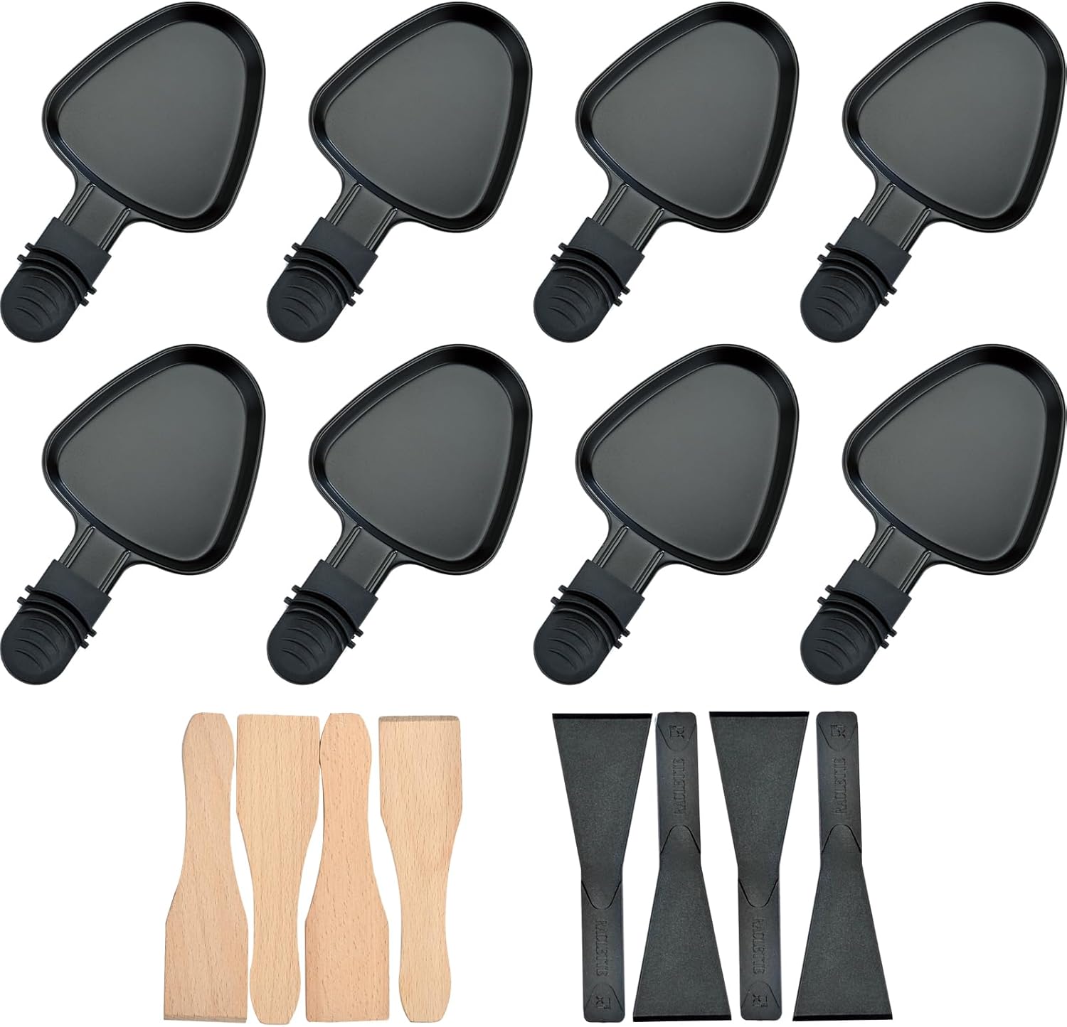 Poêlon raclette triangulaire - 8 pièces, antiadhésif, spatules incluses, noir