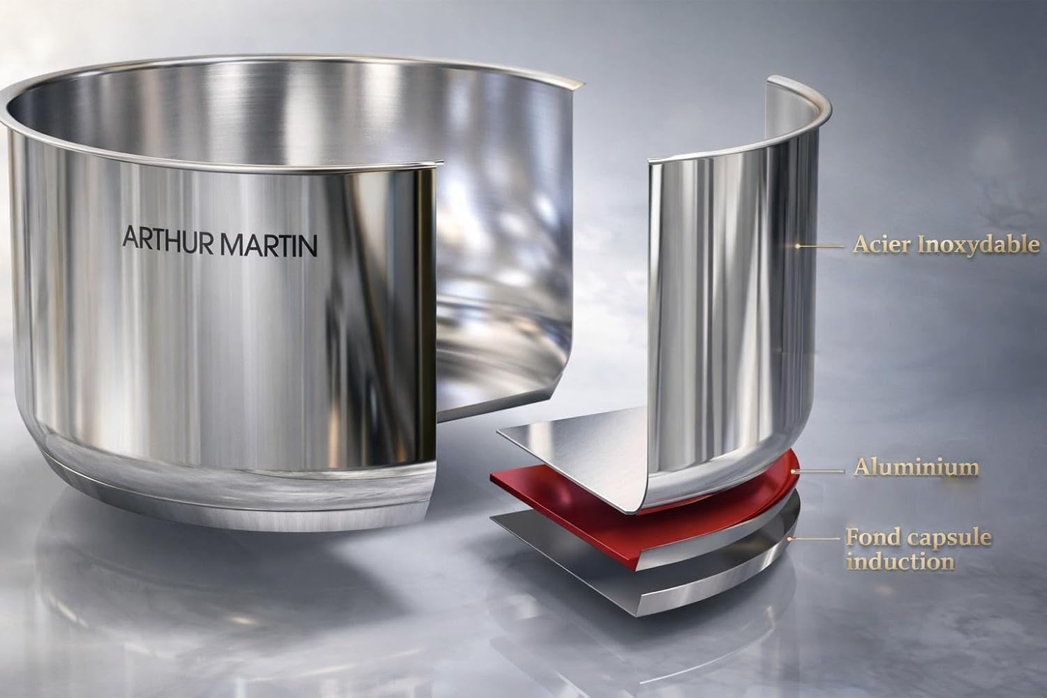 Arthur Martin - série AM - 3 casseroles inox, manche amovible - AM3456