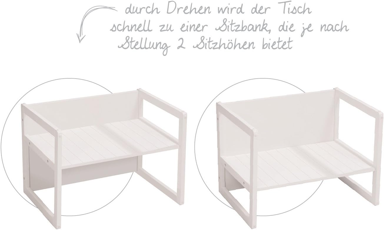 roba - Ensemble table enfant 3 hauteurs réversible, blanc, style campagne