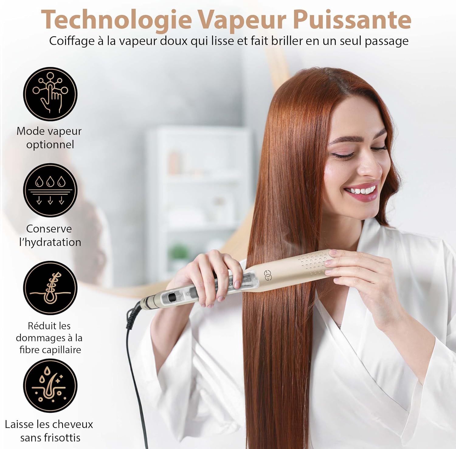 Golden Goods - Steampod Pro - lisseur vapeur, 10 températures, céramique, ionique, cheveux tous types