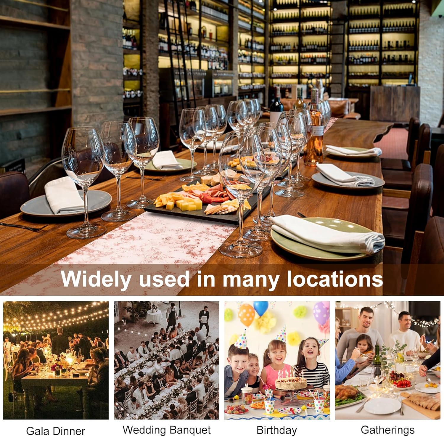 Chemin de table polyester - filet feuille or rose - 28cm x 10m – décor fête