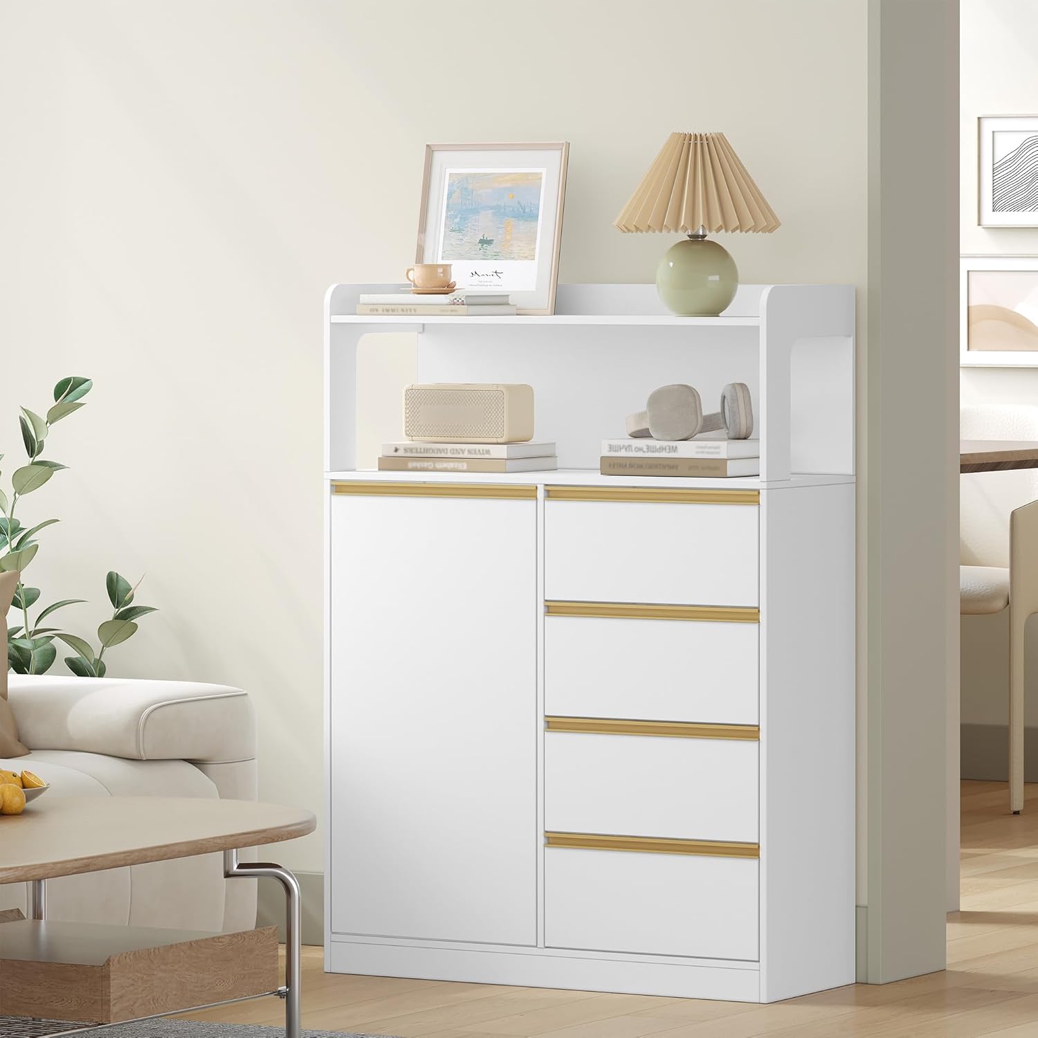 Meuble Salle de Bain - rangement 4 tiroirs, étagères réglables - 30x80x110 cm