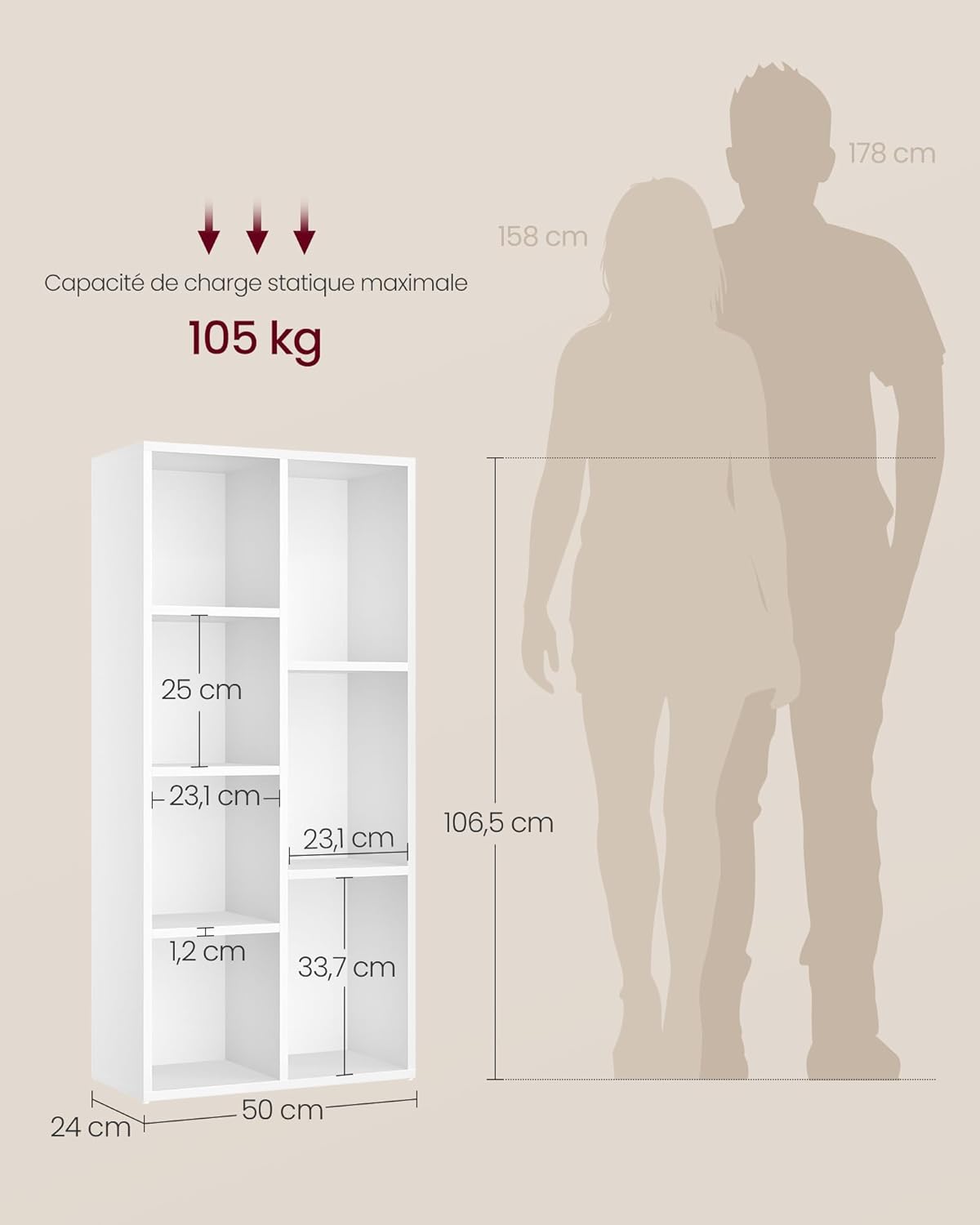 VASAGLE - bibliothèque 7 compartiments - blanc - étagère cubique LBC27WT
