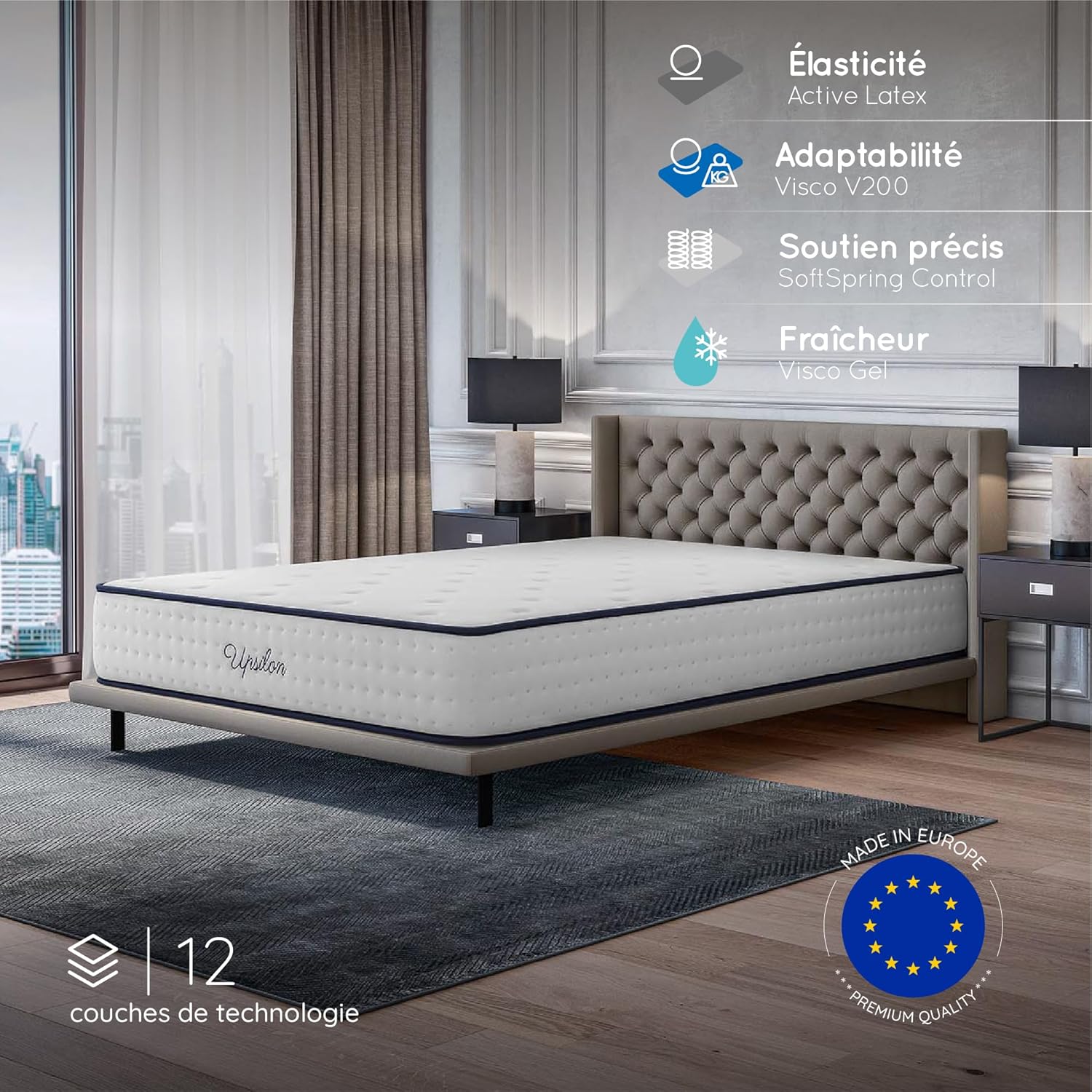 COSMOS - Upsilon série - 140x200 cm - hybride 7 zones, 30 cm, Blue Latex