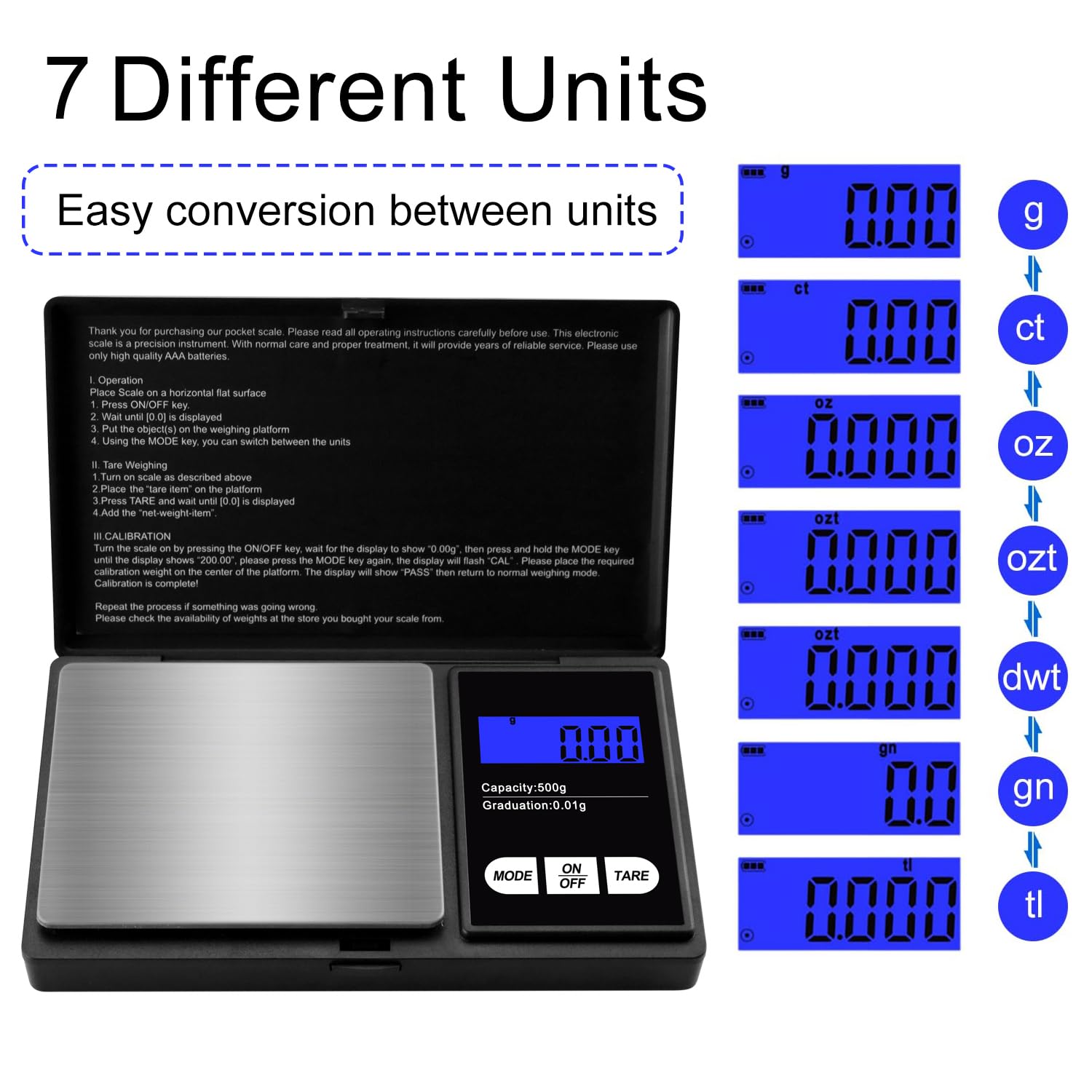 GeekerChip - balance de précision, 500g/0.01g, LCD, tare, compacte