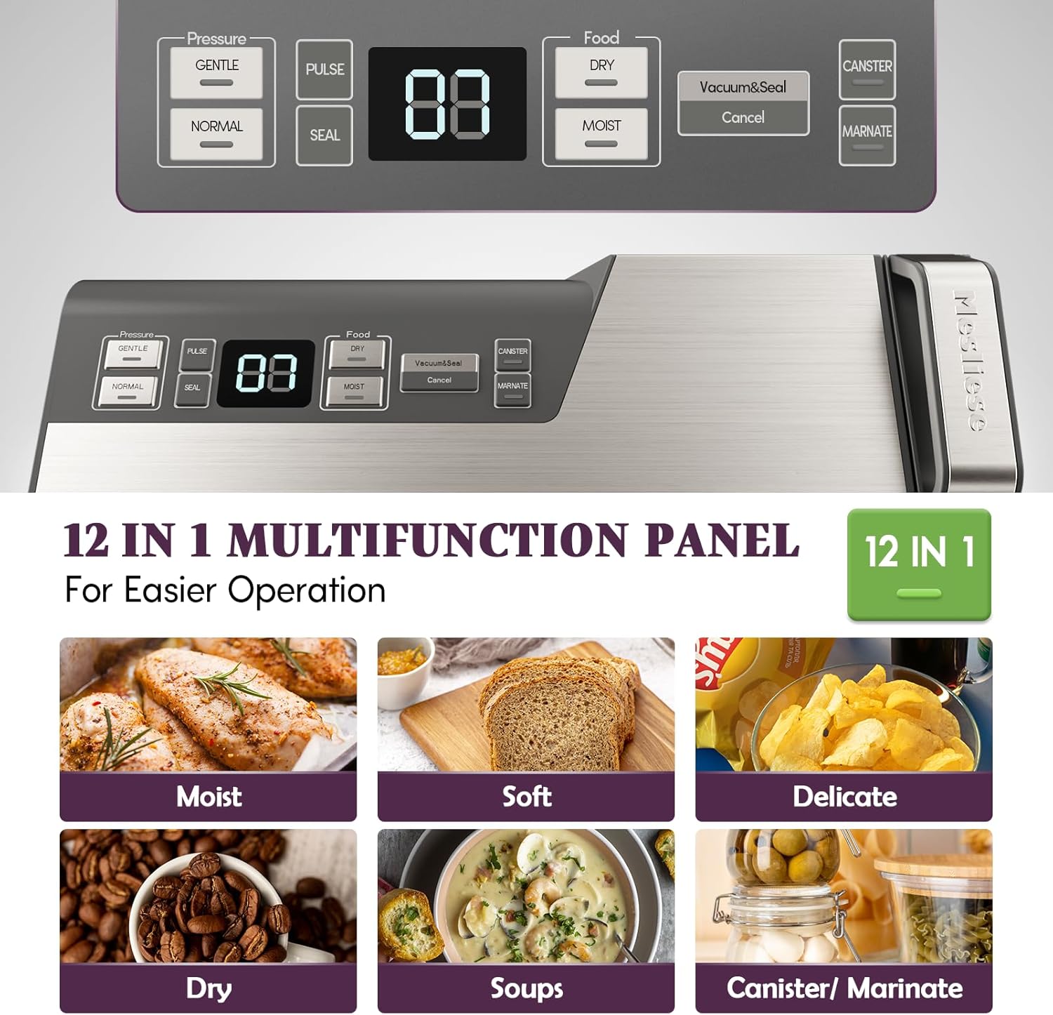 Mesliese - machine sous vide, 140W, double joint, 95kPa, coupeur intégré