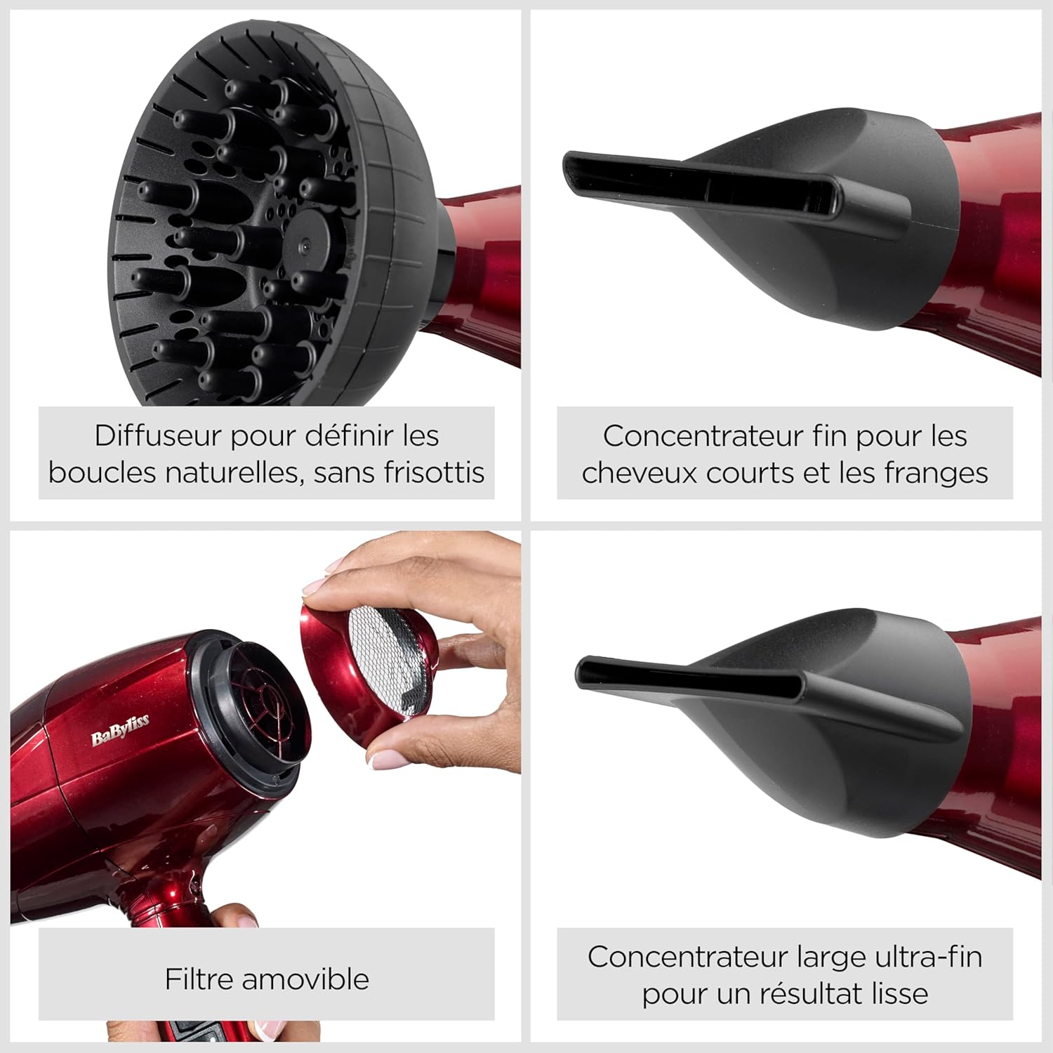 BaByliss - Sèche-cheveux Pro Digital, 2200W, ionique, 3 temp., 4 vit., rouge, 6001DE