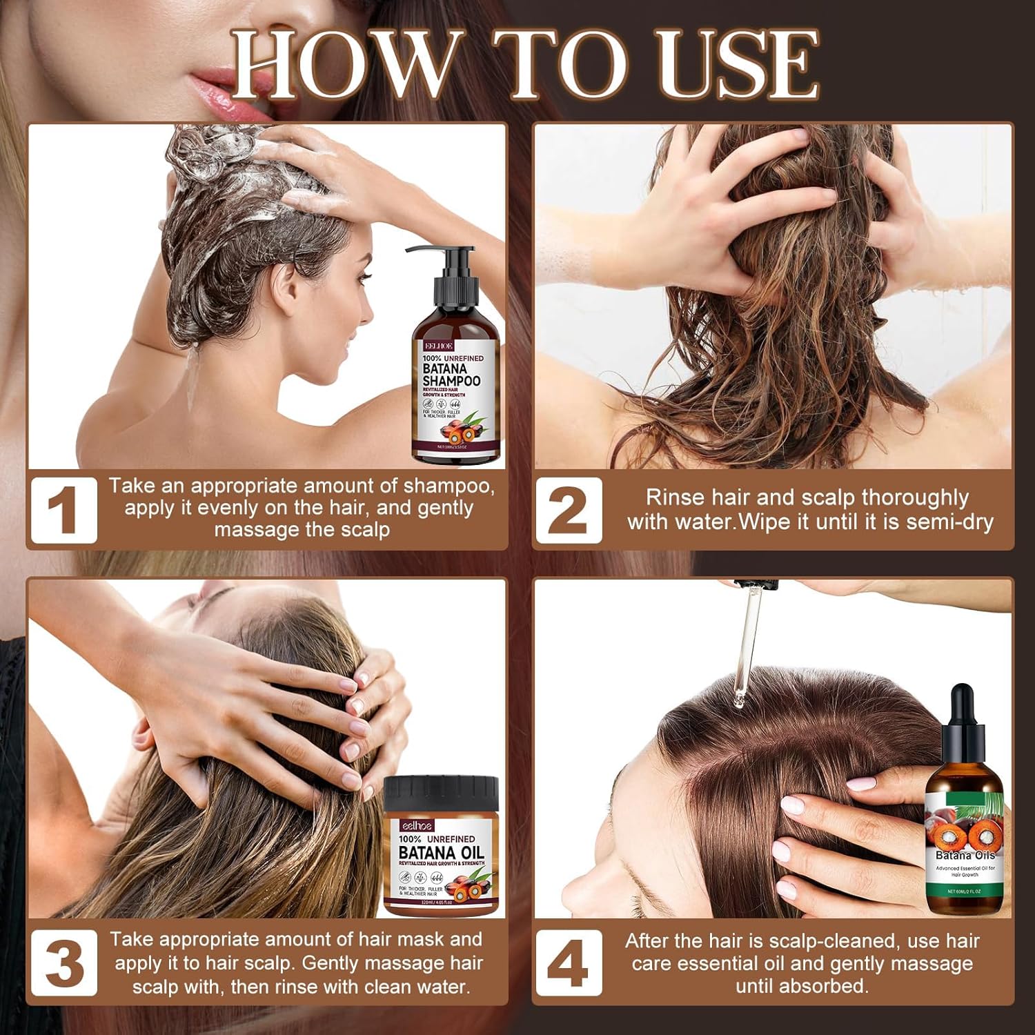 soin cheveux - kit traitement huile 3 pièces - croissance intense