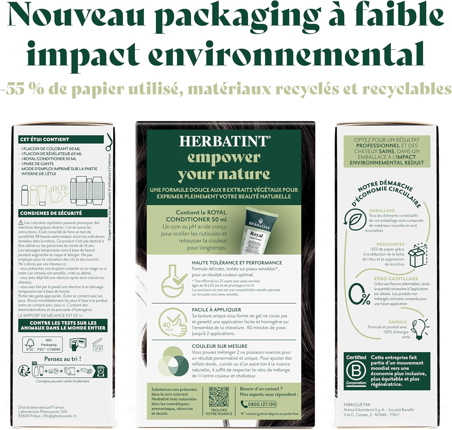 Herbatint - Soin Colorant Permanent 170ml - Sans ammoniaque, couvre 100% cheveux blancs, extraits bio