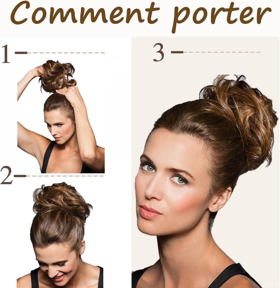 JJstar – Chignon postiche bouclé, élastique, cheveux naturels, auburn clair