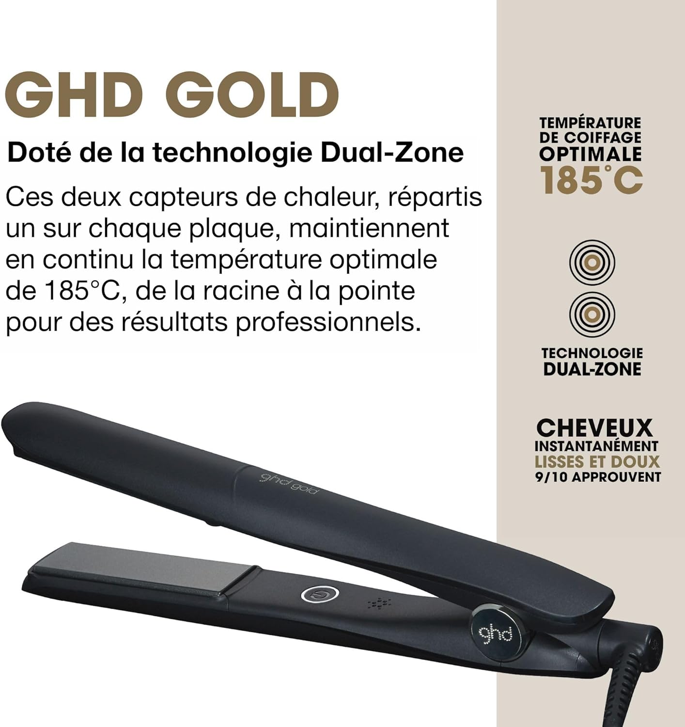 ghd - Gold - lisseur cheveux, design arrondi, 65% brillance, chauffe sans chaleur extrême