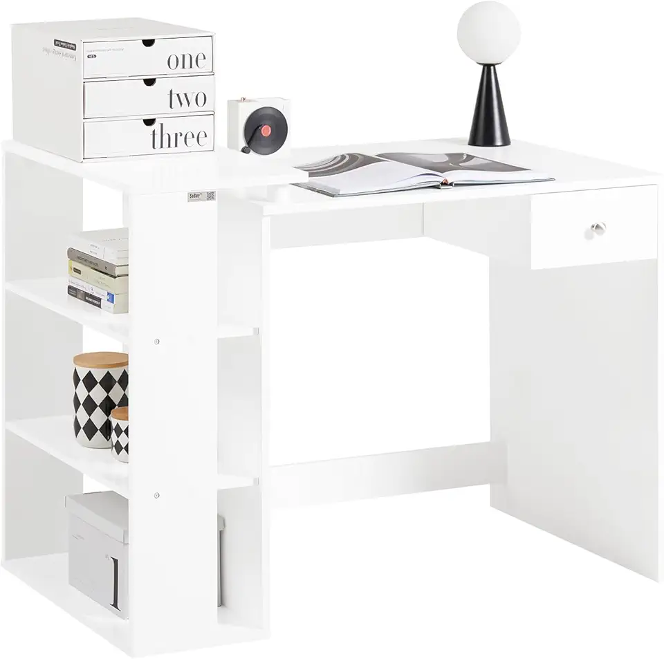 SoBuy - FWT35 série - bureau 3 étagères 1 tiroir, blanc, FWT35-W