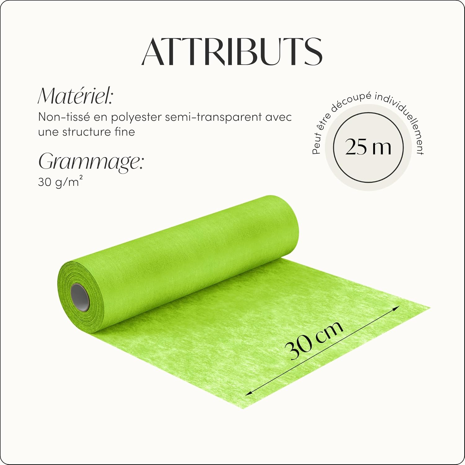 100%Mosel - Chemin de Table Vert Pomme - 30x2500cm - non-tissé, occasions festives