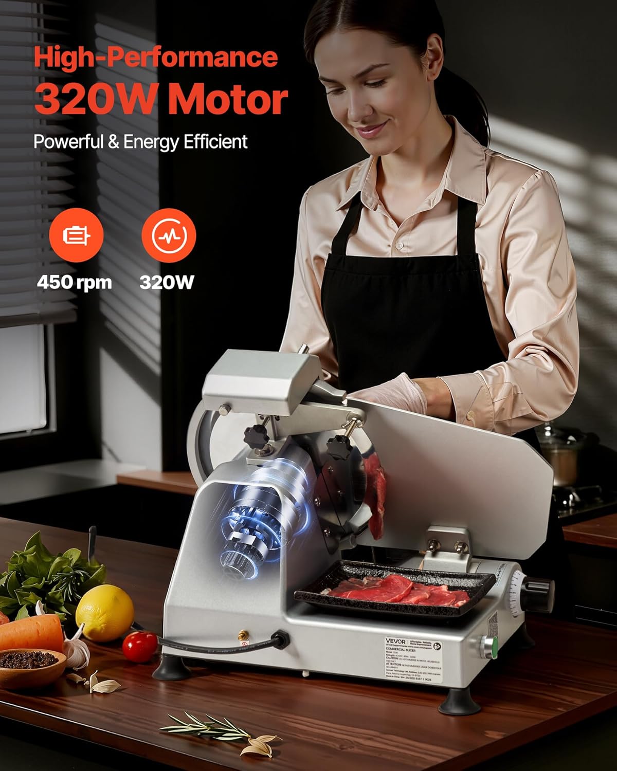 VEVOR – trancheuse 250mm, 320W, épaisseur réglable, coupe rapide