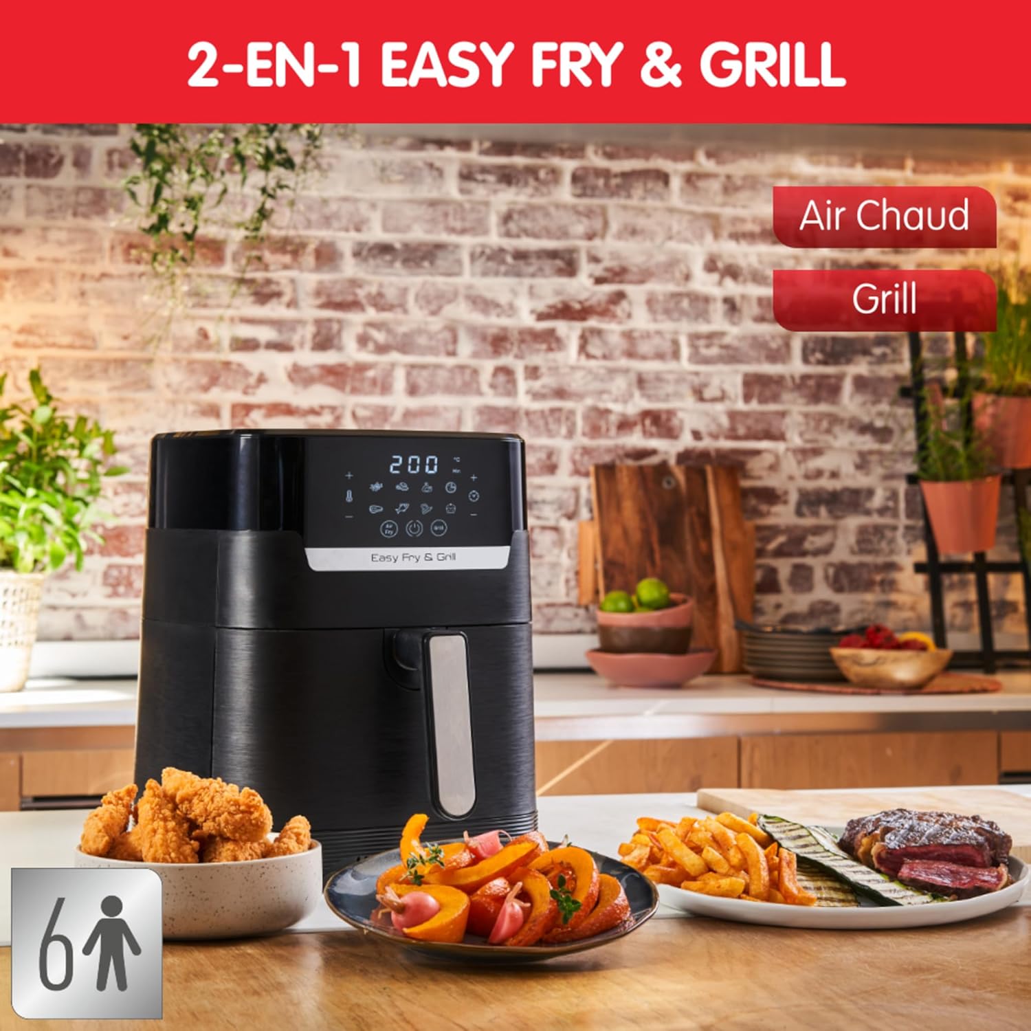 Moulinex - Easy Fry & Grill - 4,6L - 8 programmes, écran tactile, sans huile, grill XL, EZ505810
