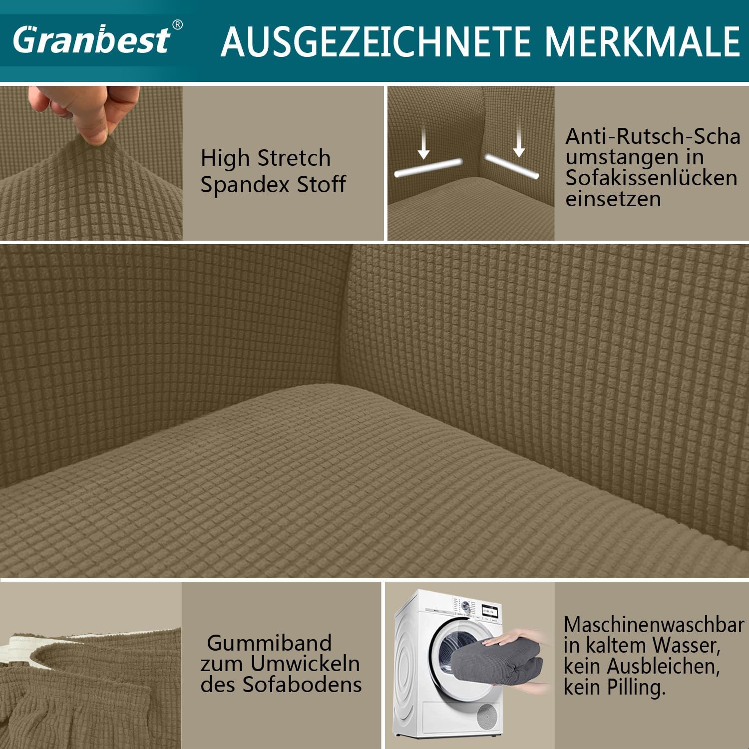 Granbest - housse canapé jacquard extensible 4 places - protection animaux